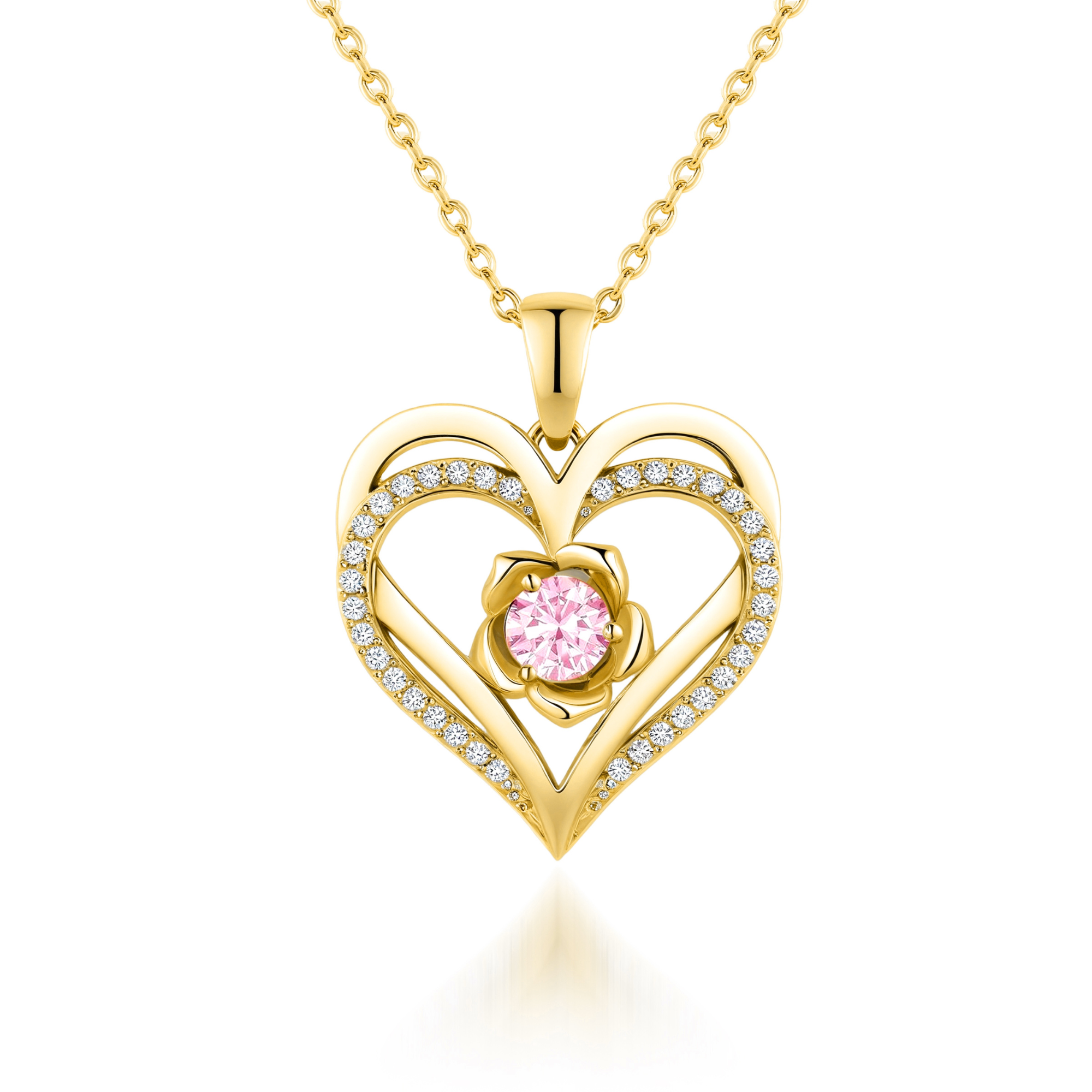 Collier Pendentif Coeur Fleur Pierre de Naissance