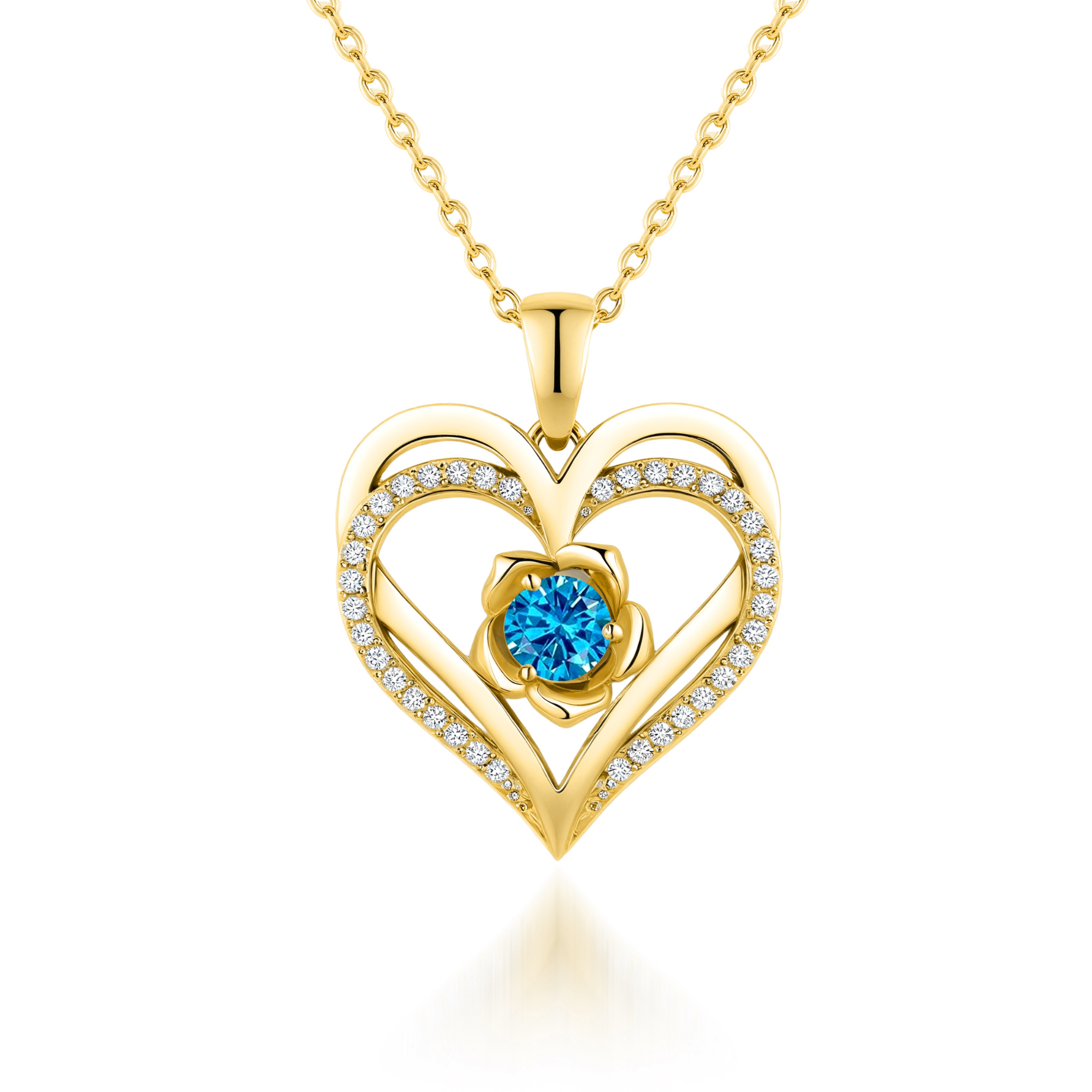 Collier Pendentif Coeur Fleur Pierre de Naissance