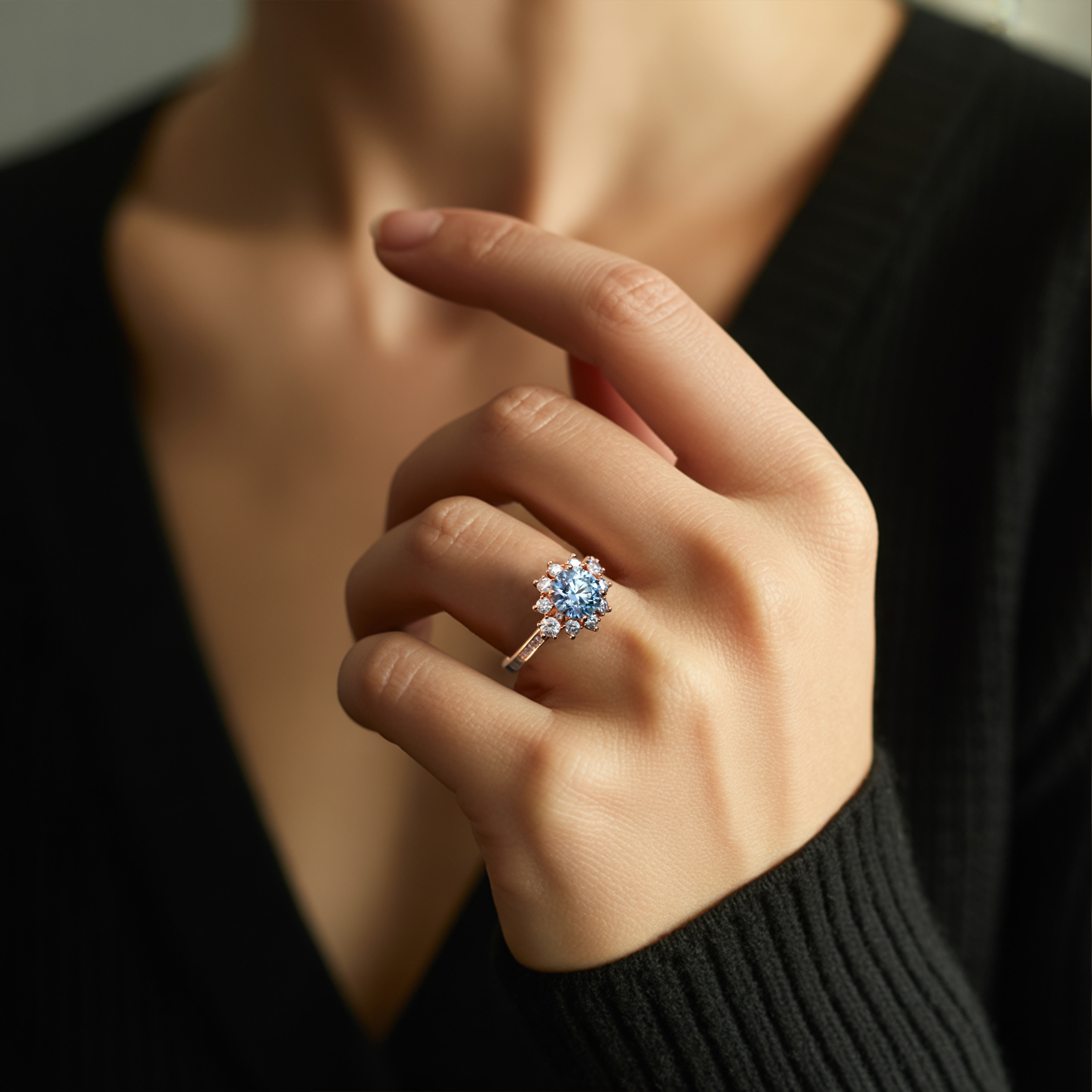 La bague Bethany 2CT Moissanite bleue