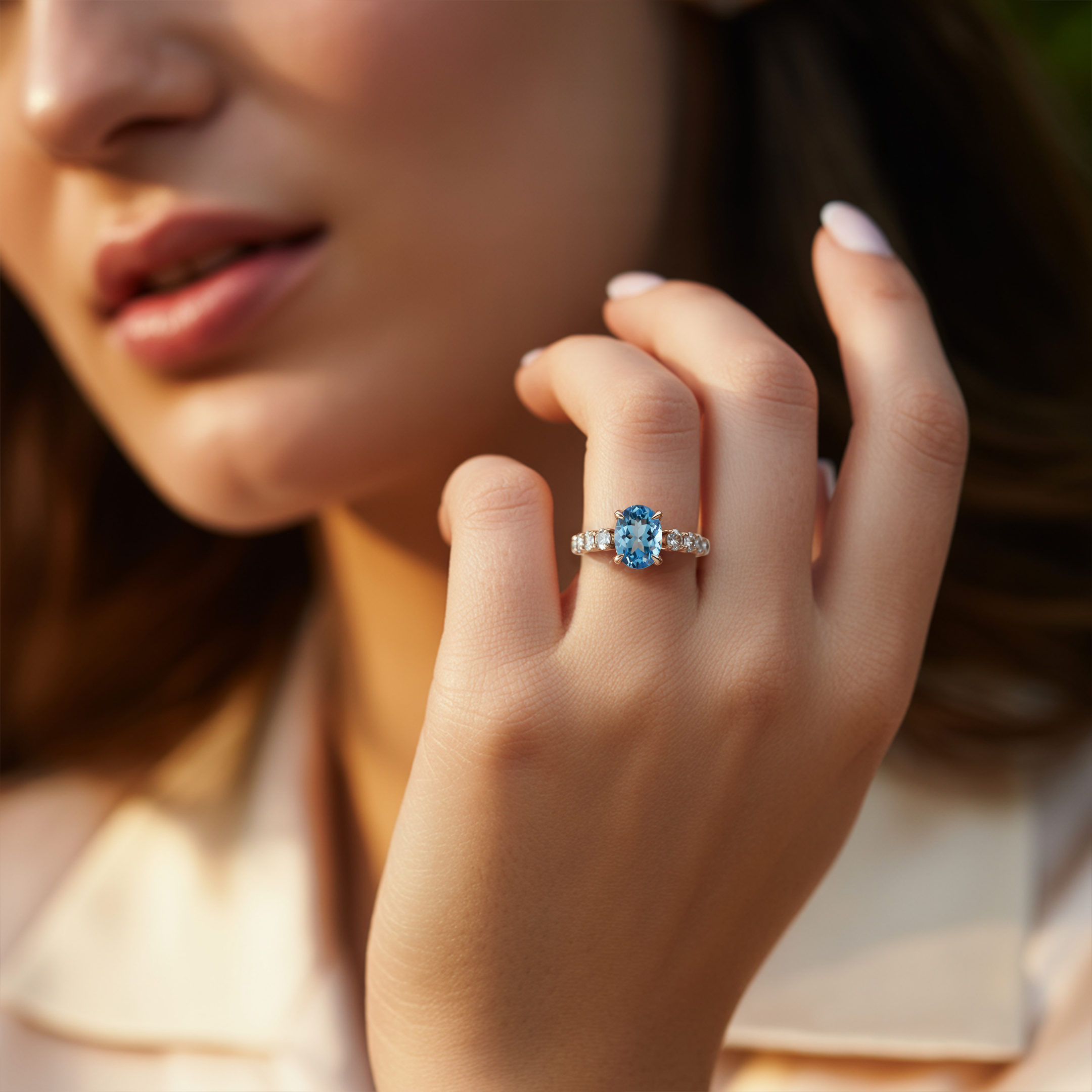 La Célestine - Bague Moissanite Bleue