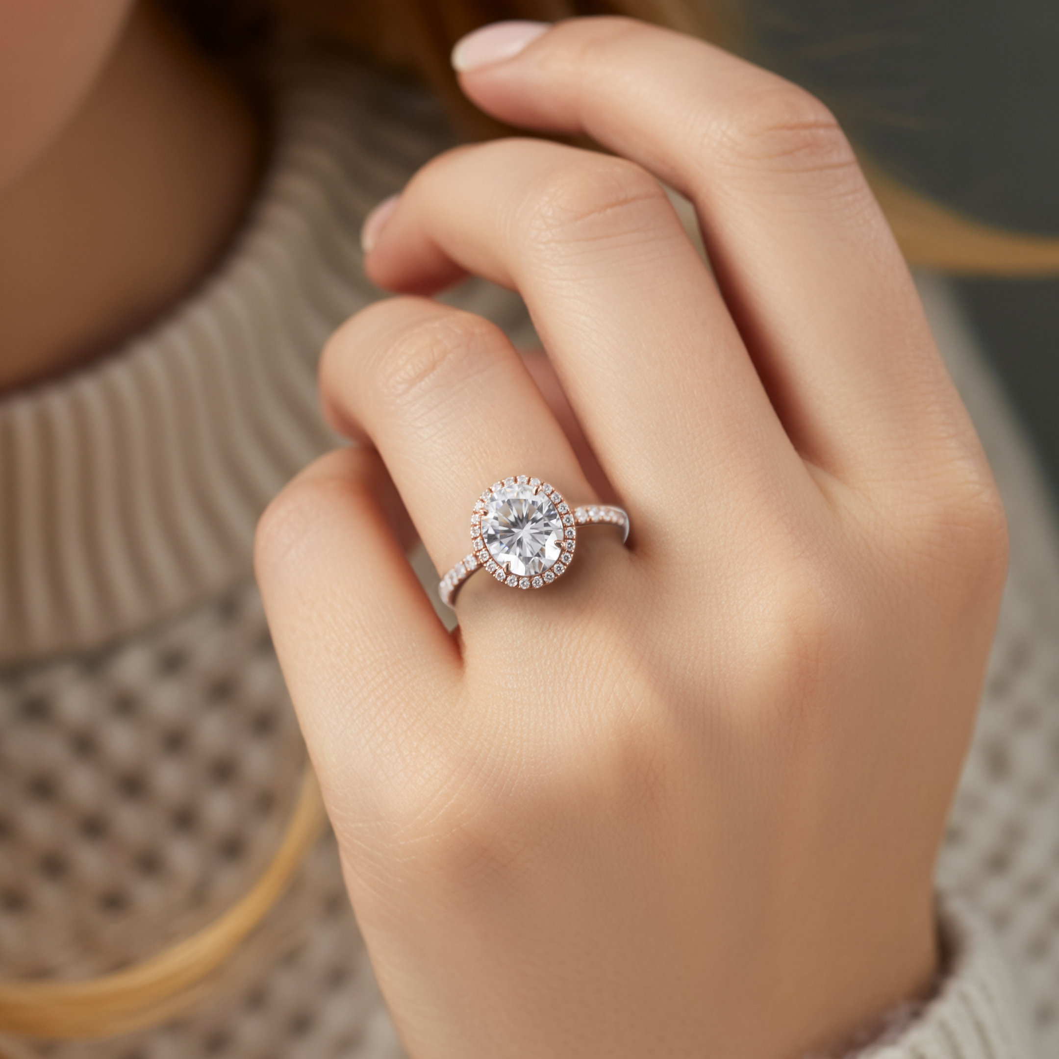 La Luna - Bague Halo Moissanite