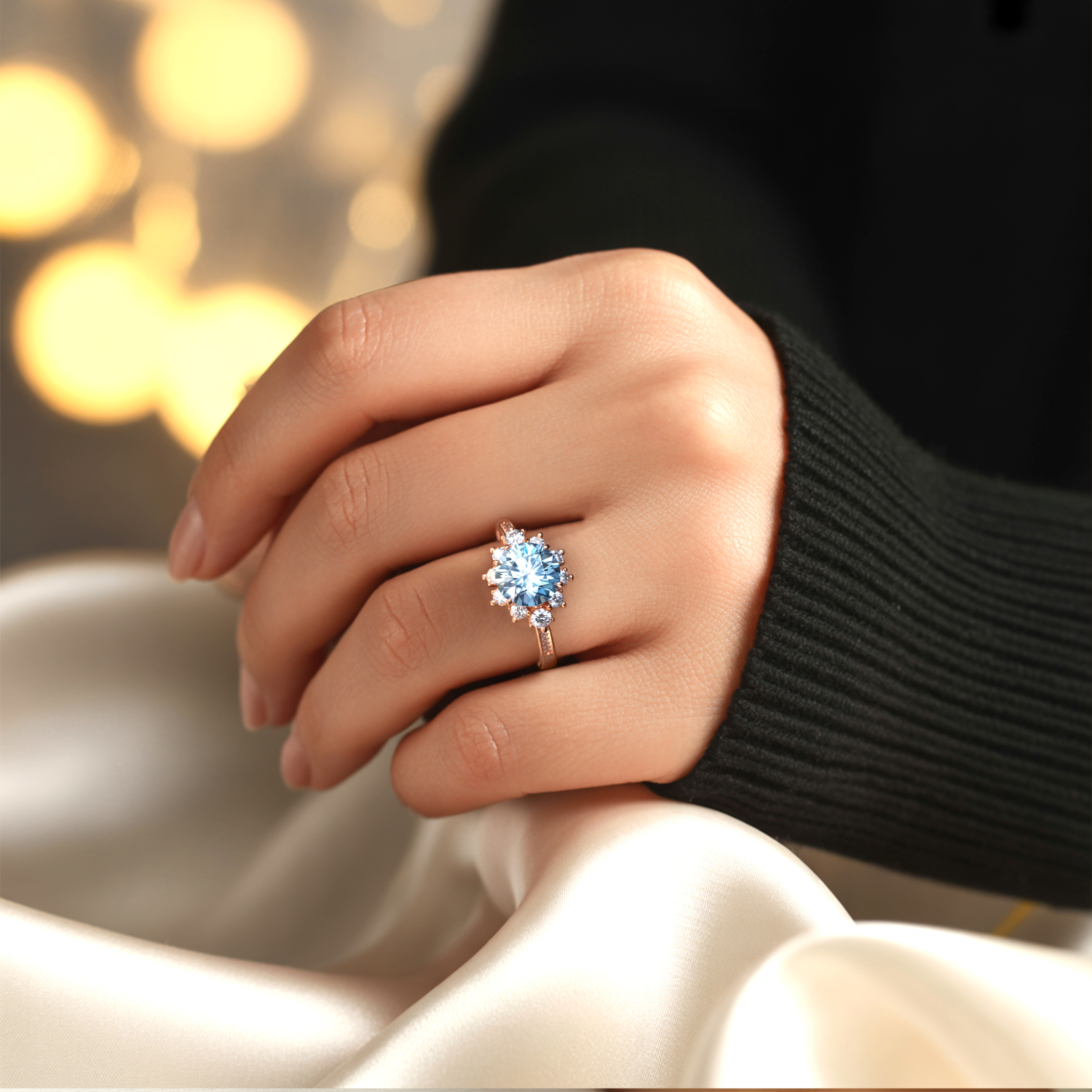La bague Bethany 4CT Moissanite bleue