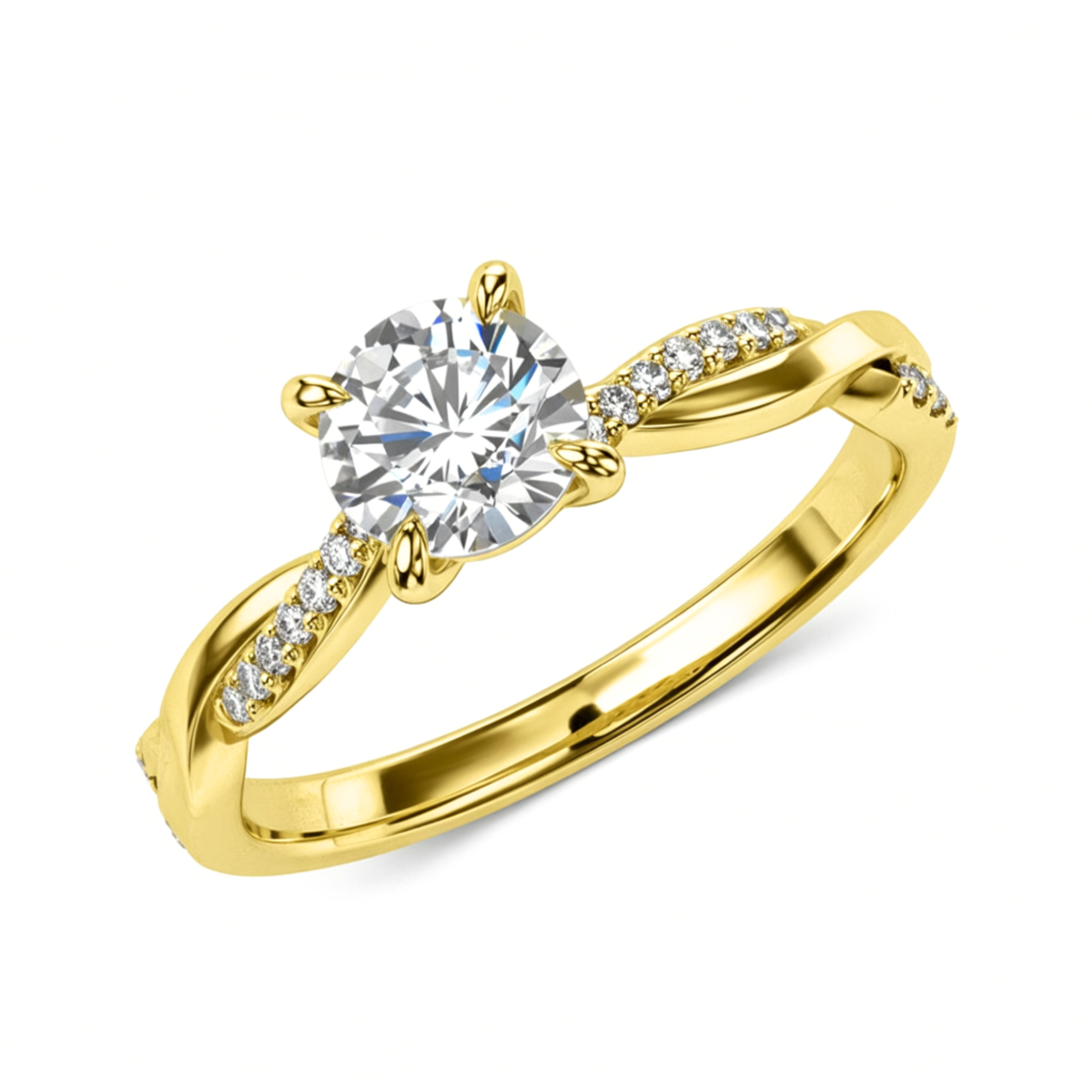 Bague Moissanite 1CT Ronde, Bande Torsadée