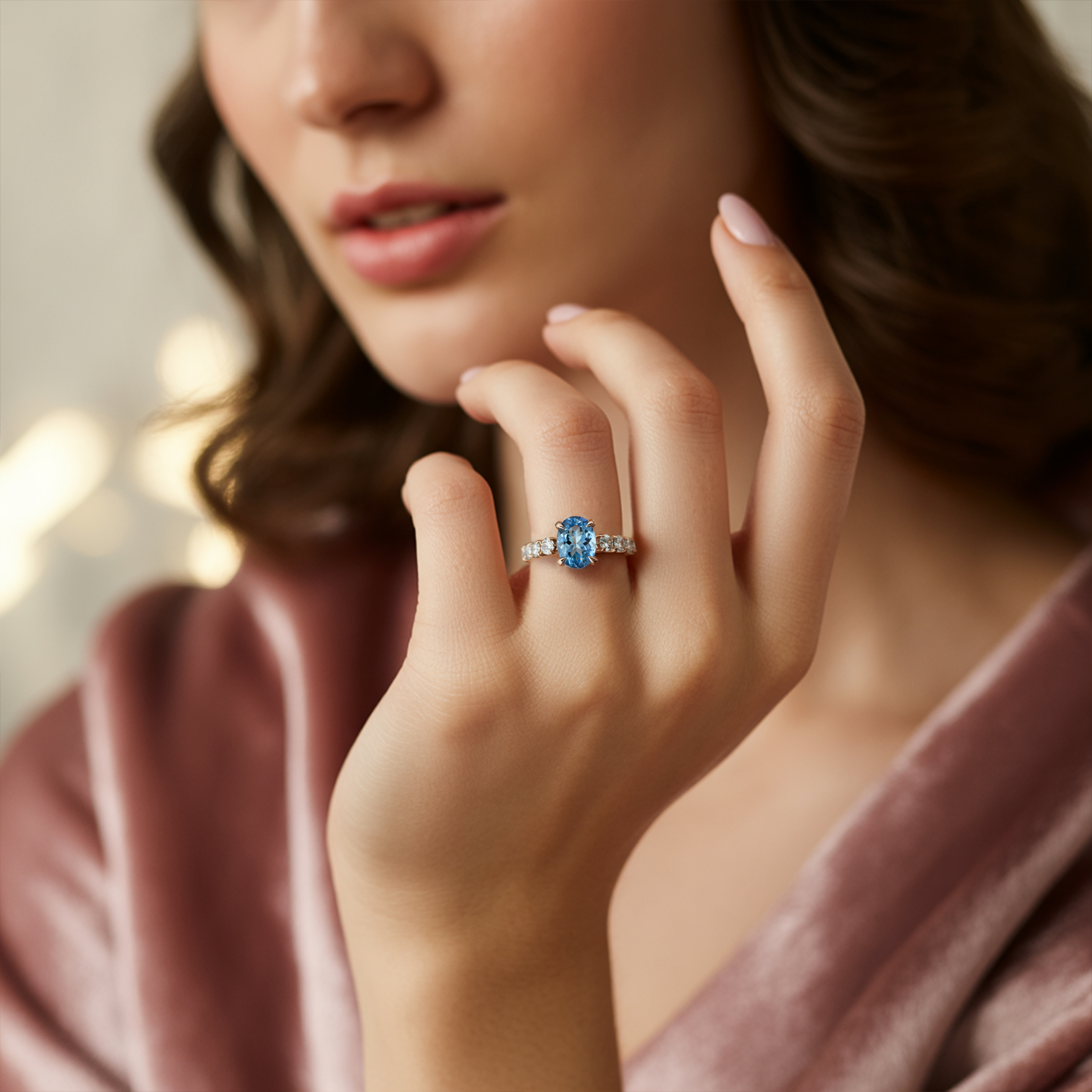 La Célestine - Bague Moissanite Bleue