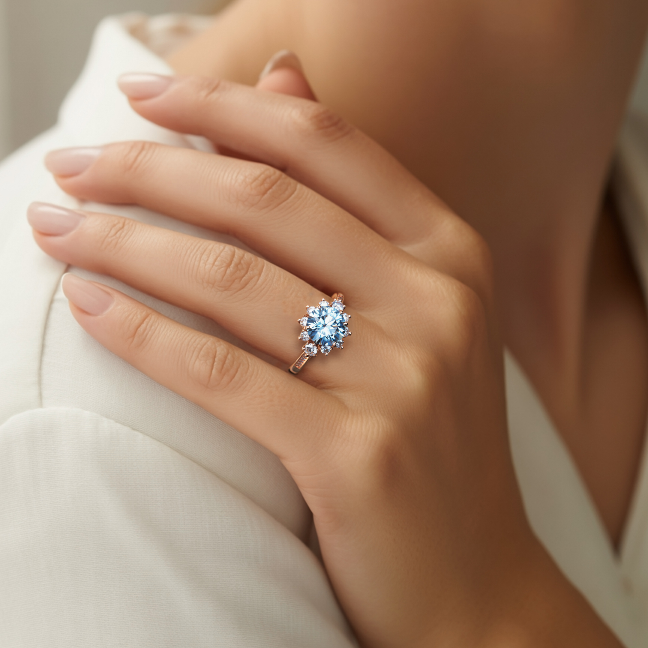 La bague Bethany 4CT Moissanite bleue