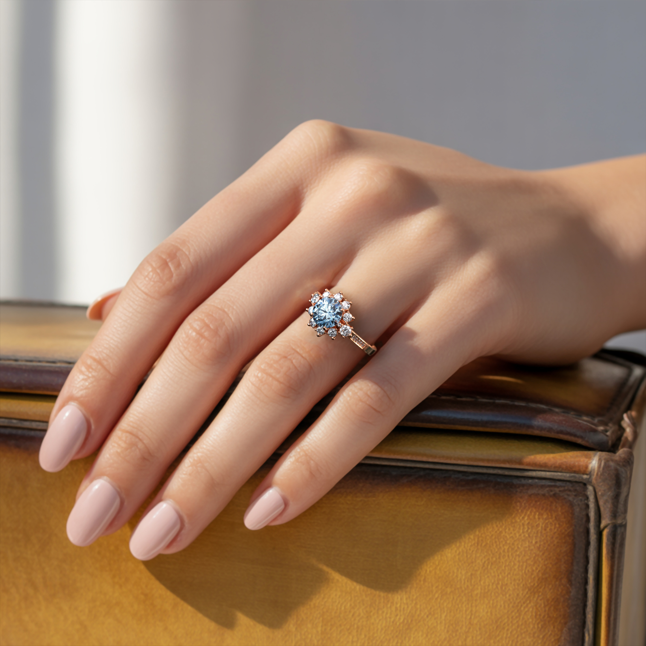 La bague Bethany 2CT Moissanite bleue