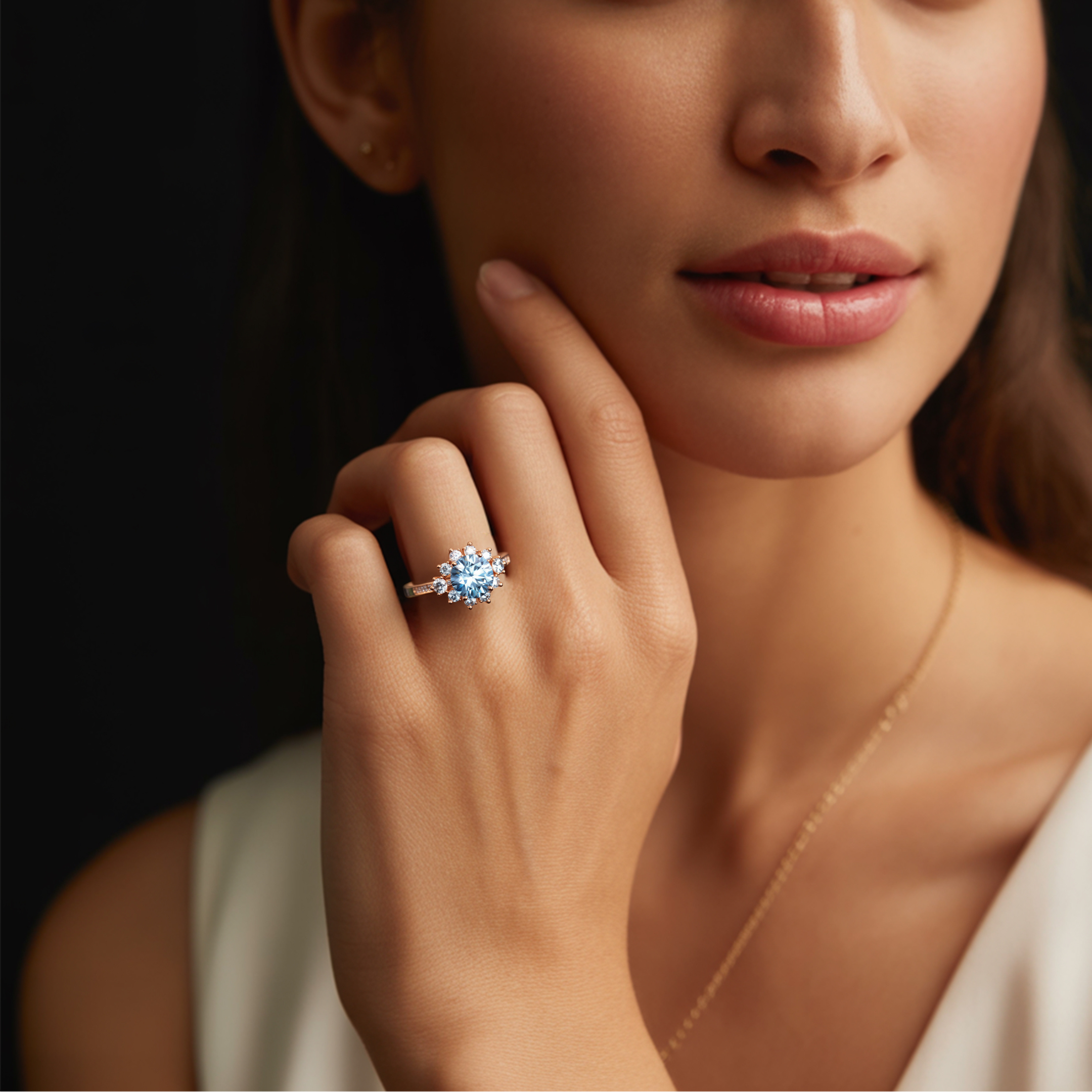 La Bague Bethany 3CT Moissanite Bleue