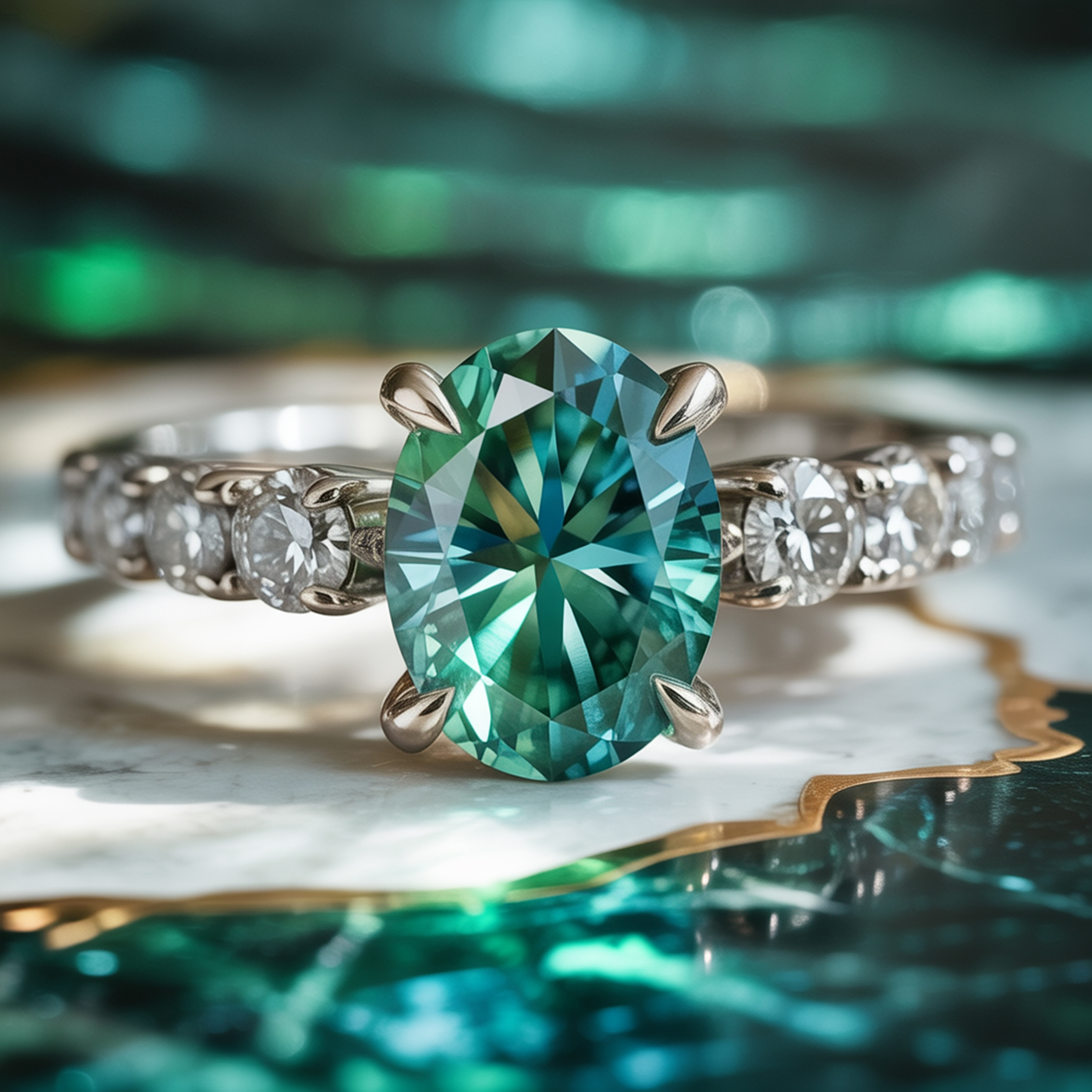 La Célestine - Bague Moissanite Verte