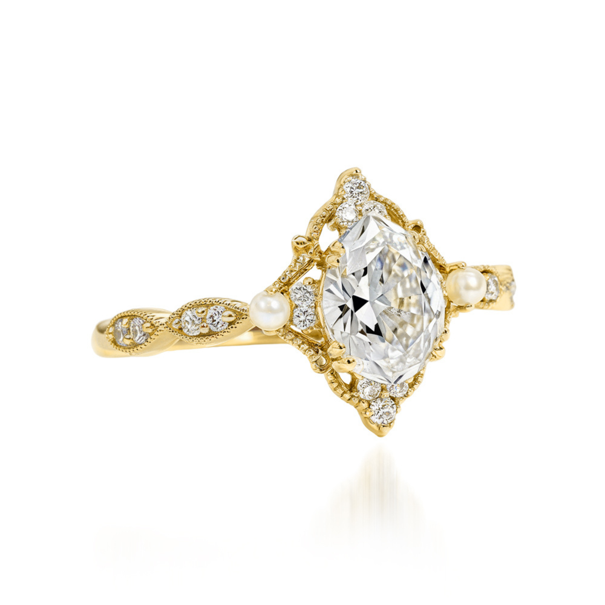 Rose Gold Vintage Diamond & Pearl Ring