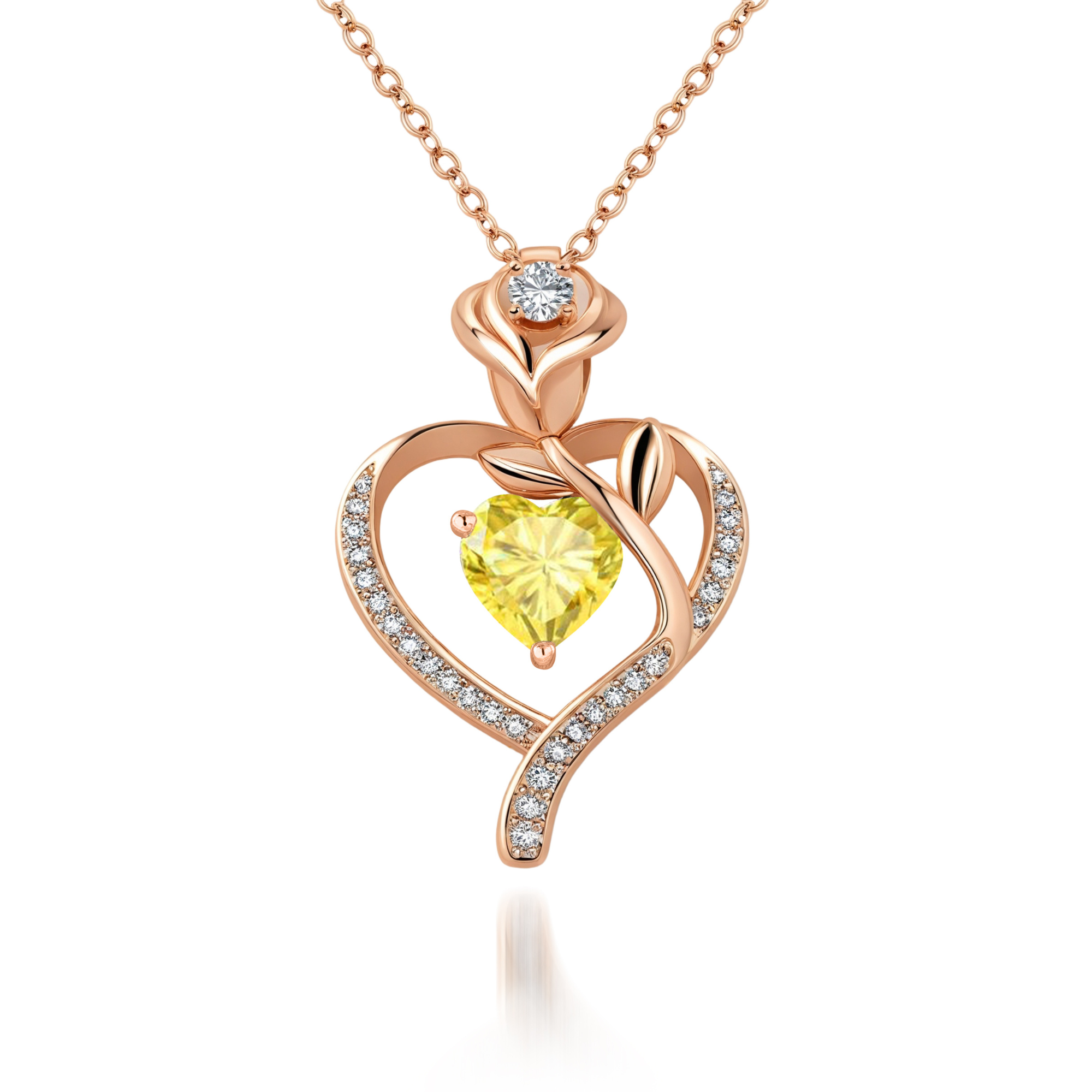 Collier Cœur Fleur Rose Pierre de Naissance