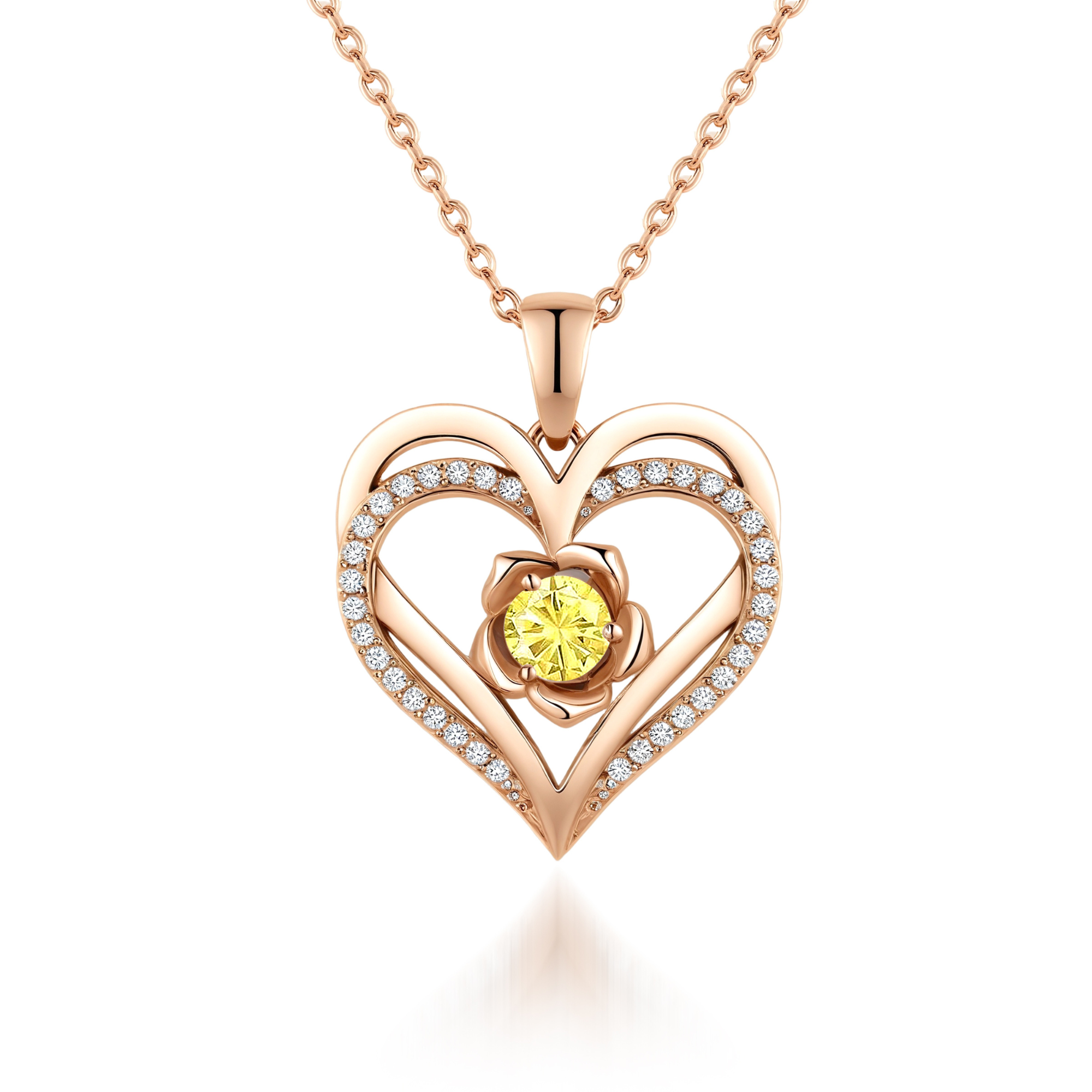 Collier Pendentif Coeur Fleur Pierre de Naissance
