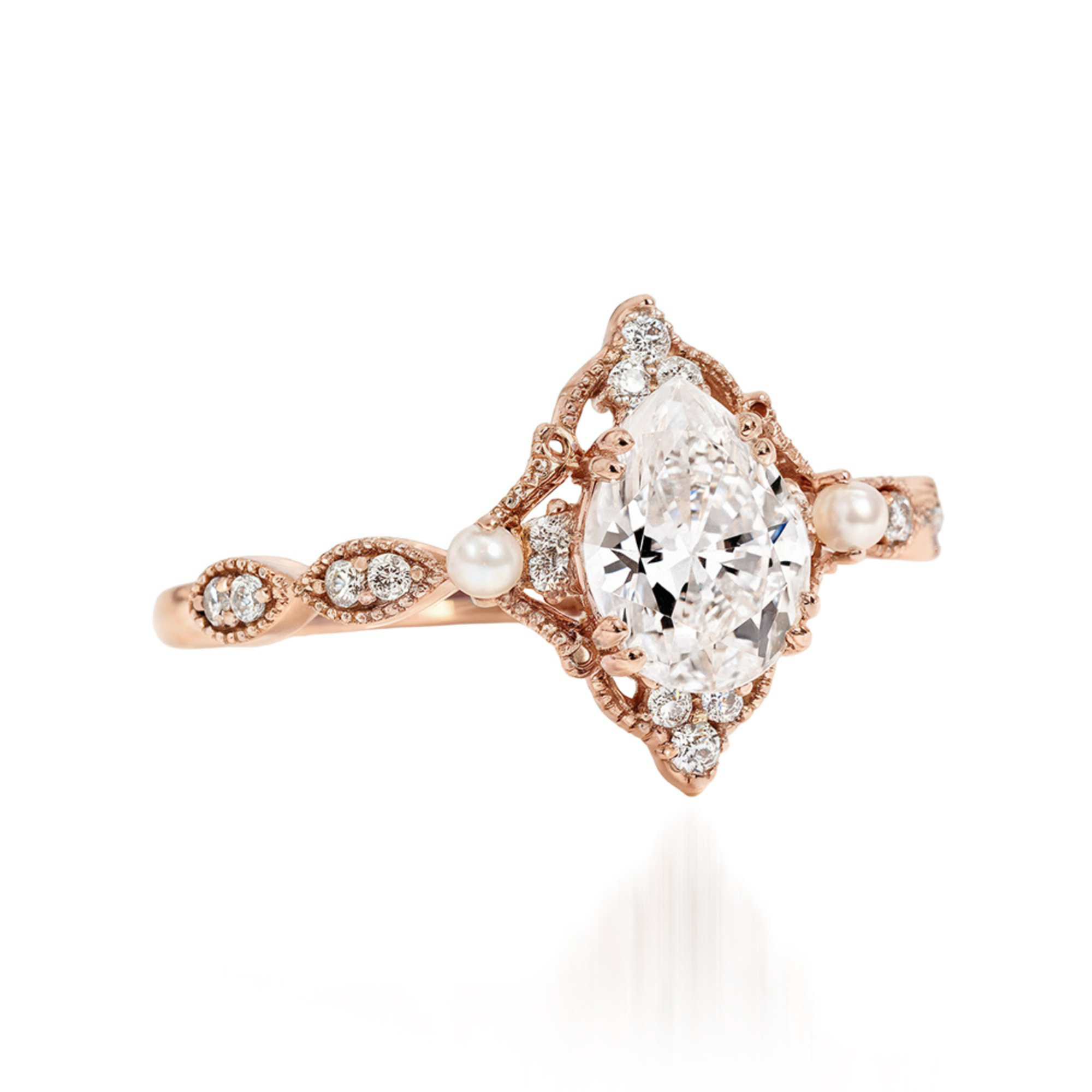 Rose Gold Vintage Diamond & Pearl Ring