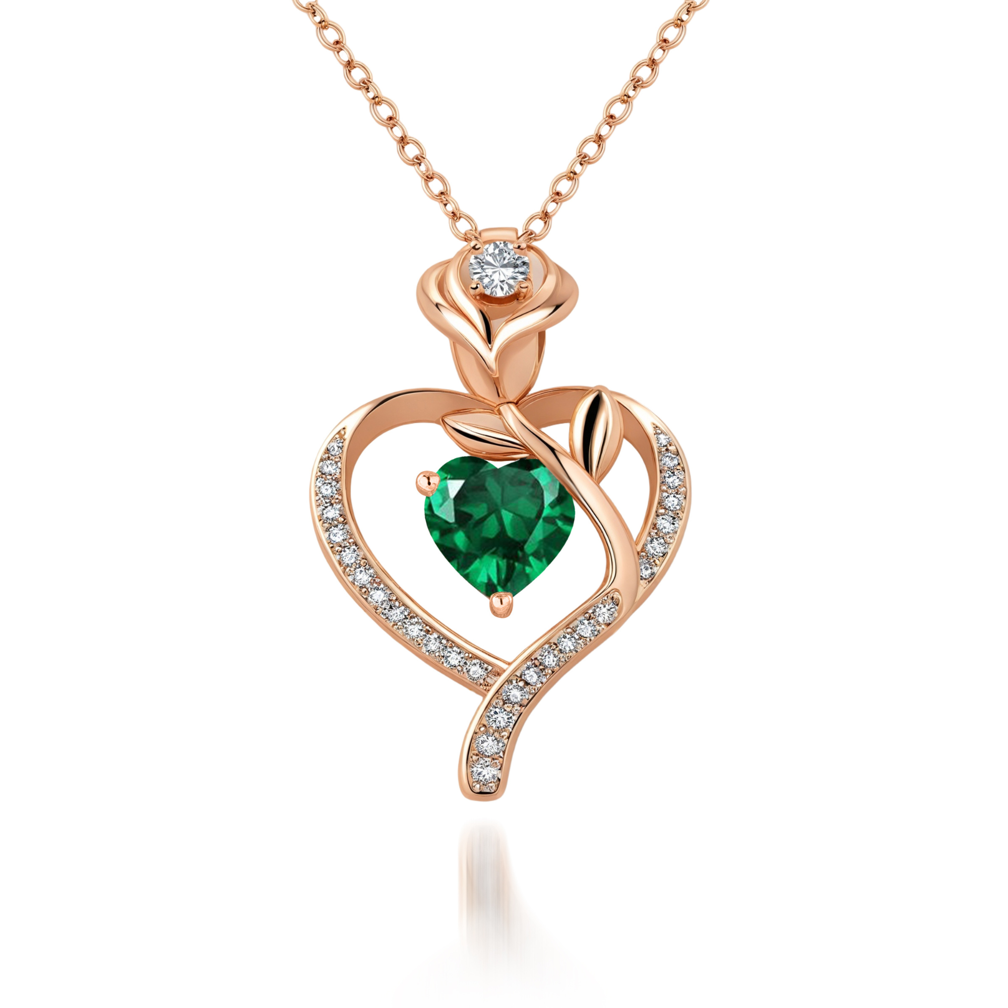 Collier Cœur Fleur Rose Pierre de Naissance