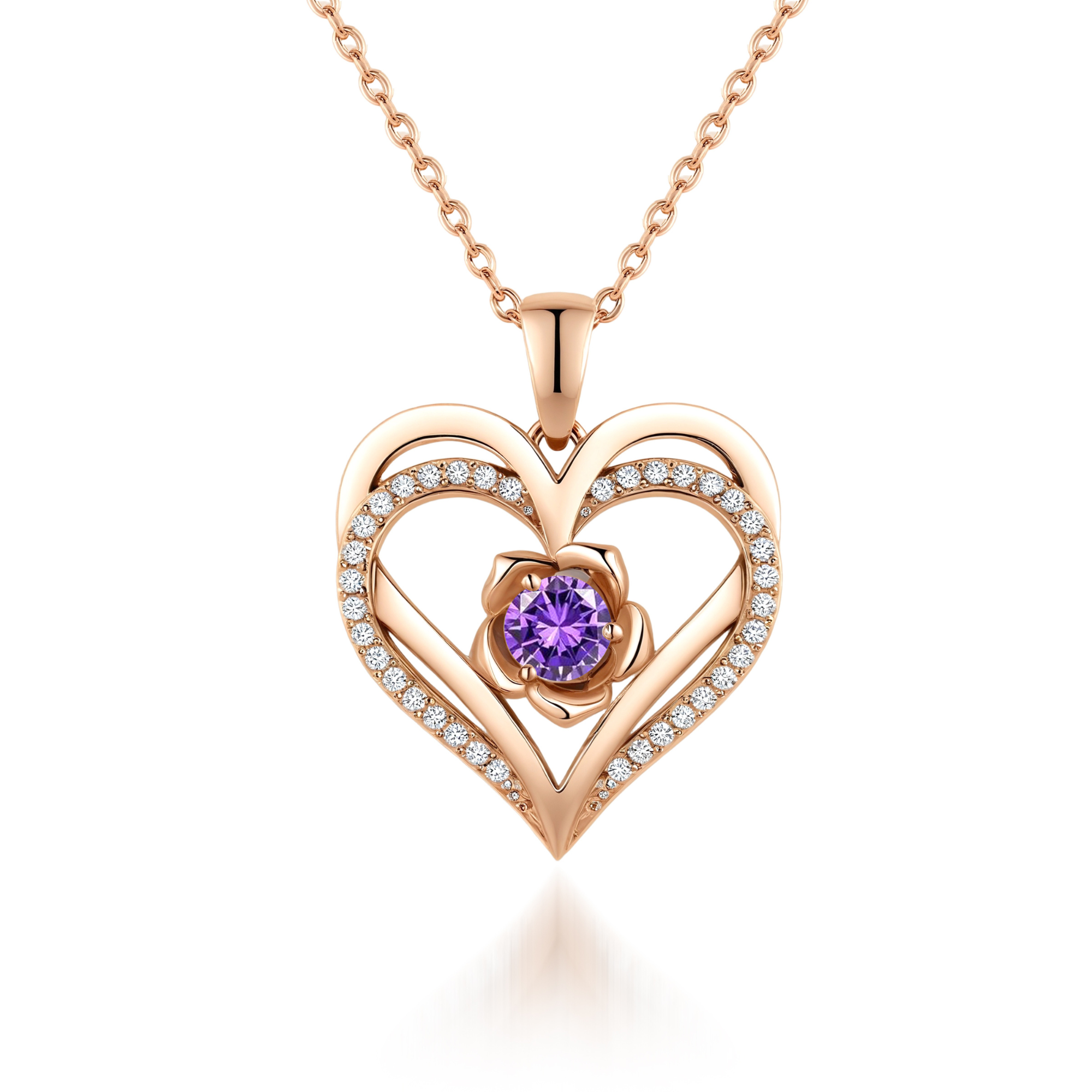 Collier Pendentif Coeur Fleur Pierre de Naissance