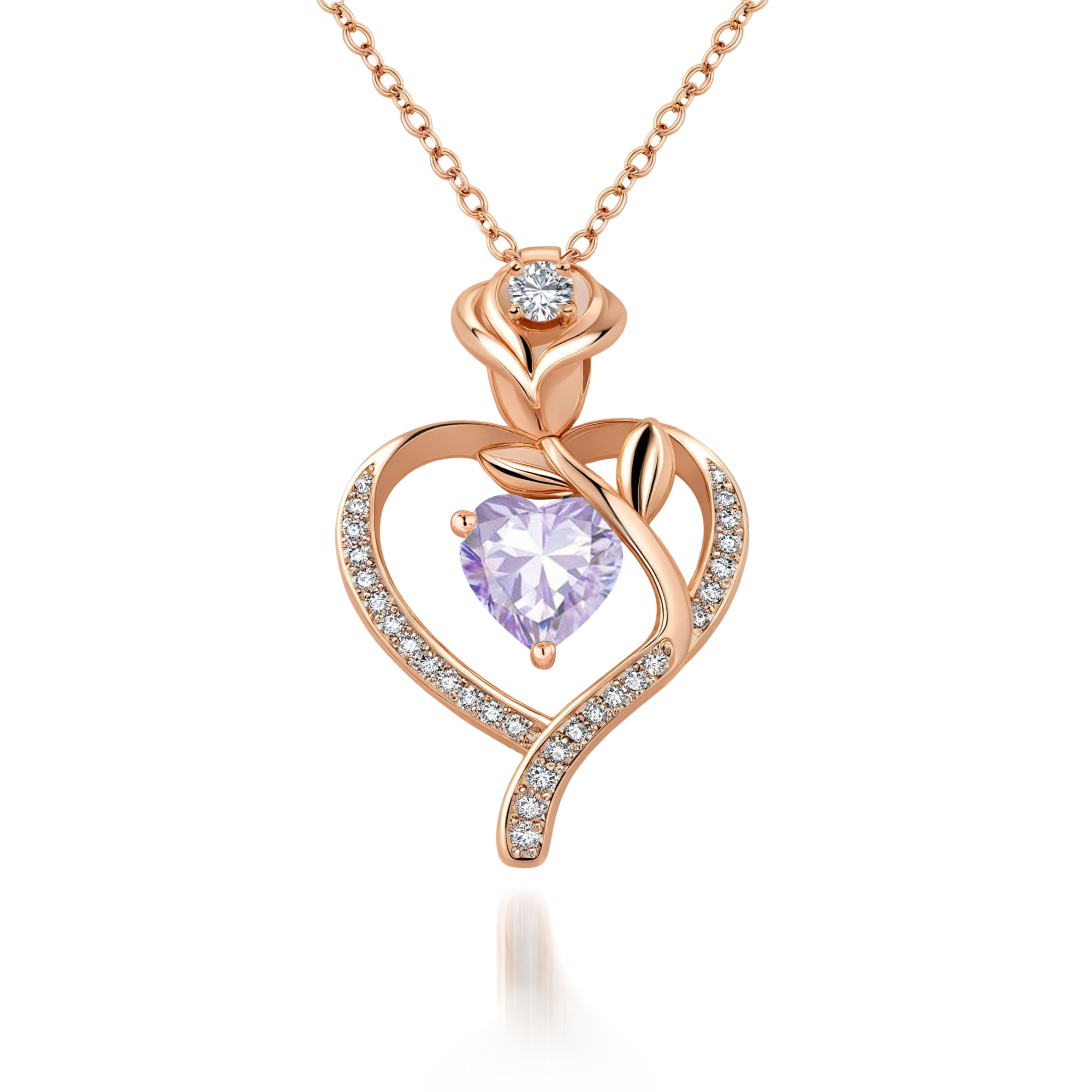 Collier Cœur Fleur Rose Pierre de Naissance