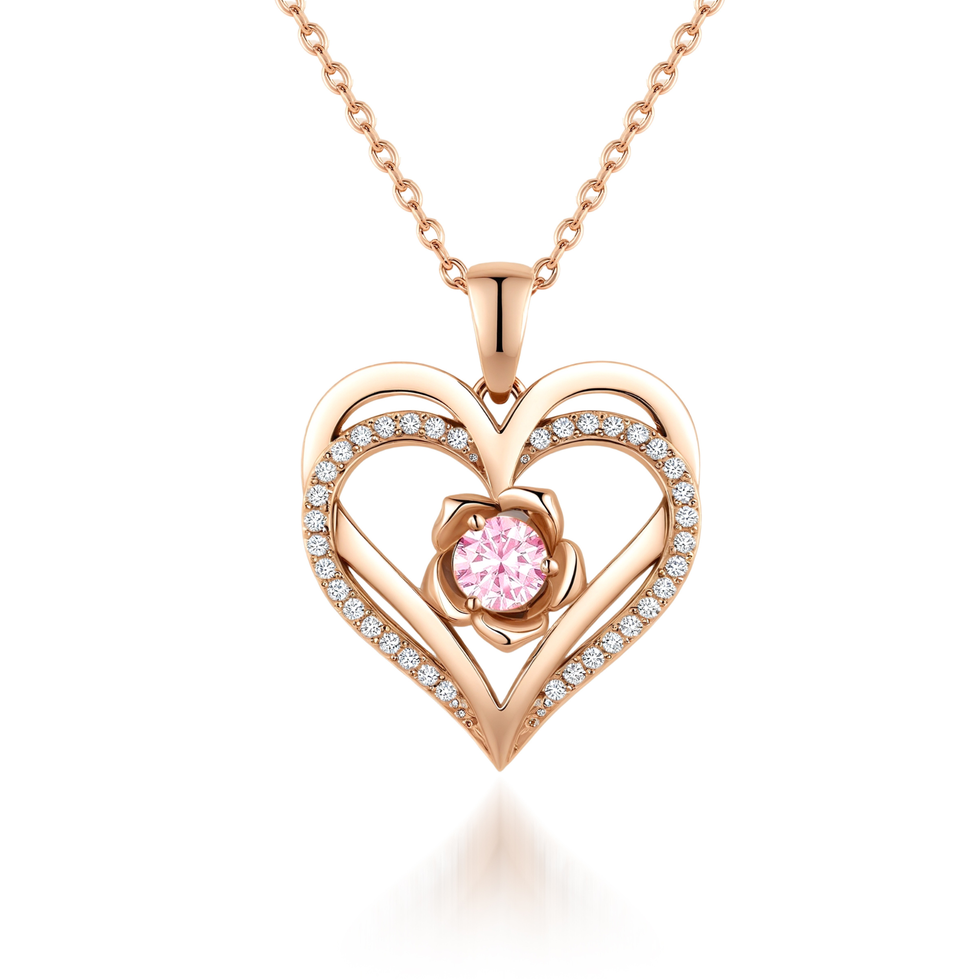 Collier Pendentif Coeur Fleur Pierre de Naissance