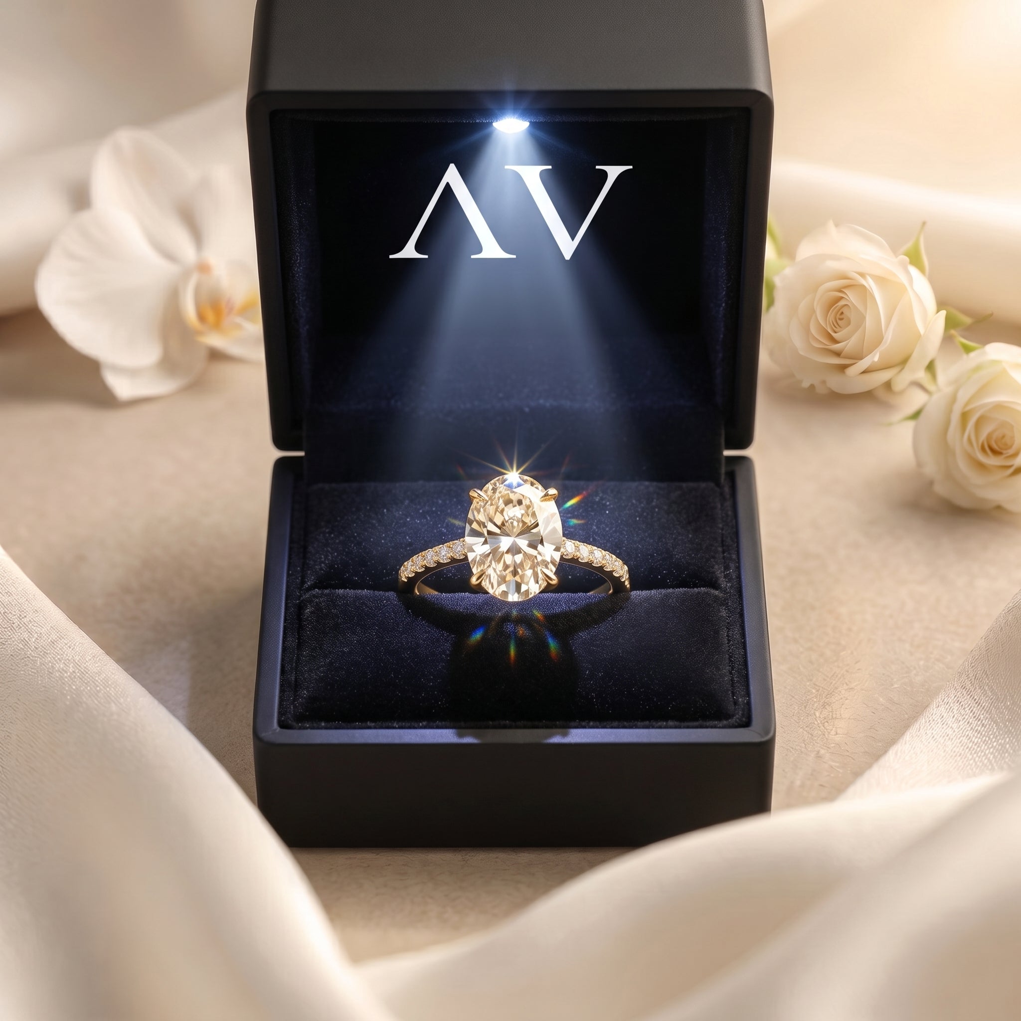 AI0009-OVA-1.5CT-PAVE-SOLIT - Premium LED Gift Box Presentation