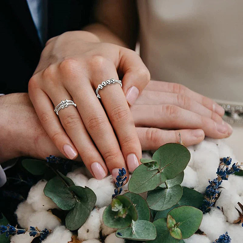 Bague anti-stress ajustable à billes en argent S925