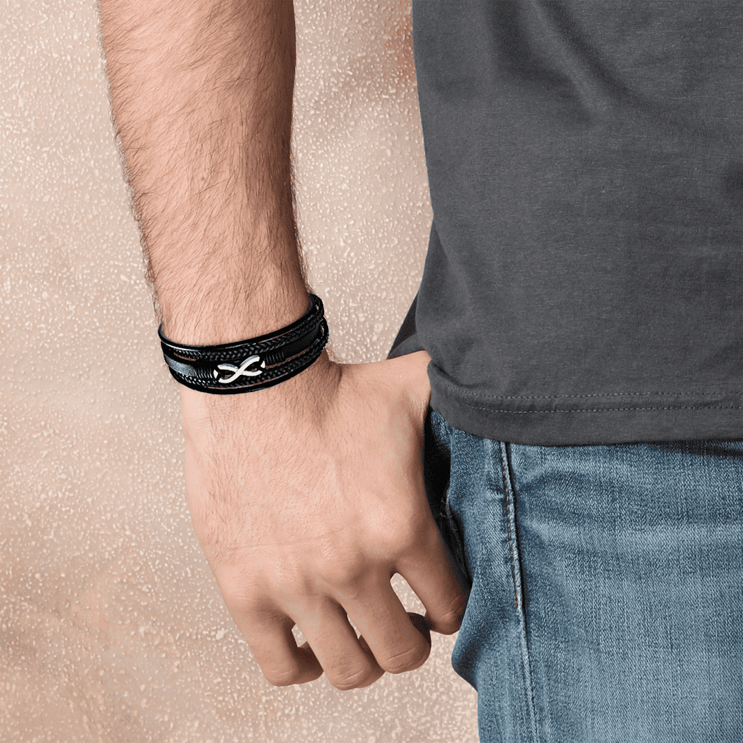 À Mon Petit-Fils | Je Serai Toujours Avec Toi | Bracelet en Cuir