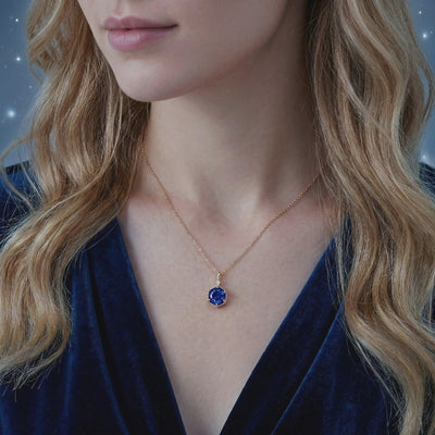 The Valerique Hex royal blue simulated sapphire necklace in solid gold.