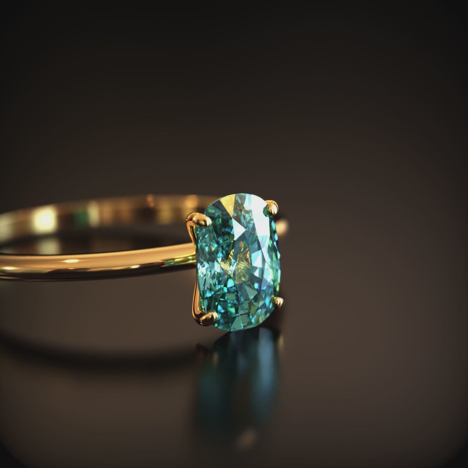 The Dariana oval moissanite solitaire ring in solid gold.