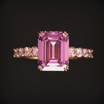 The Camilla pink moissanite solid gold ring.