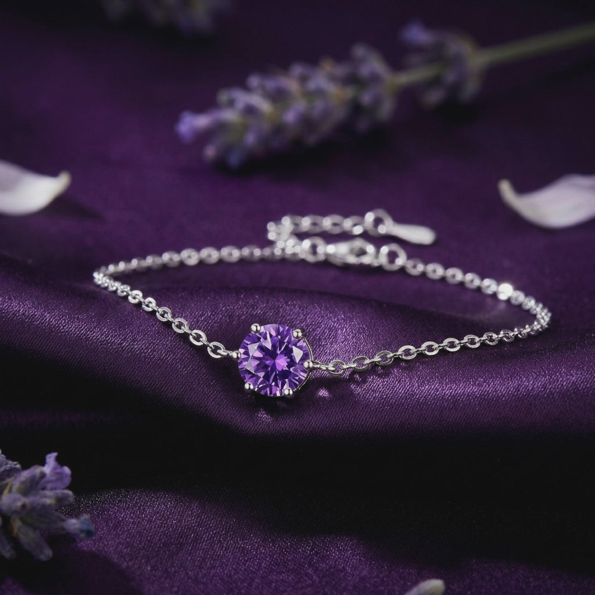 A solid gold amethyst solitaire bracelet.
