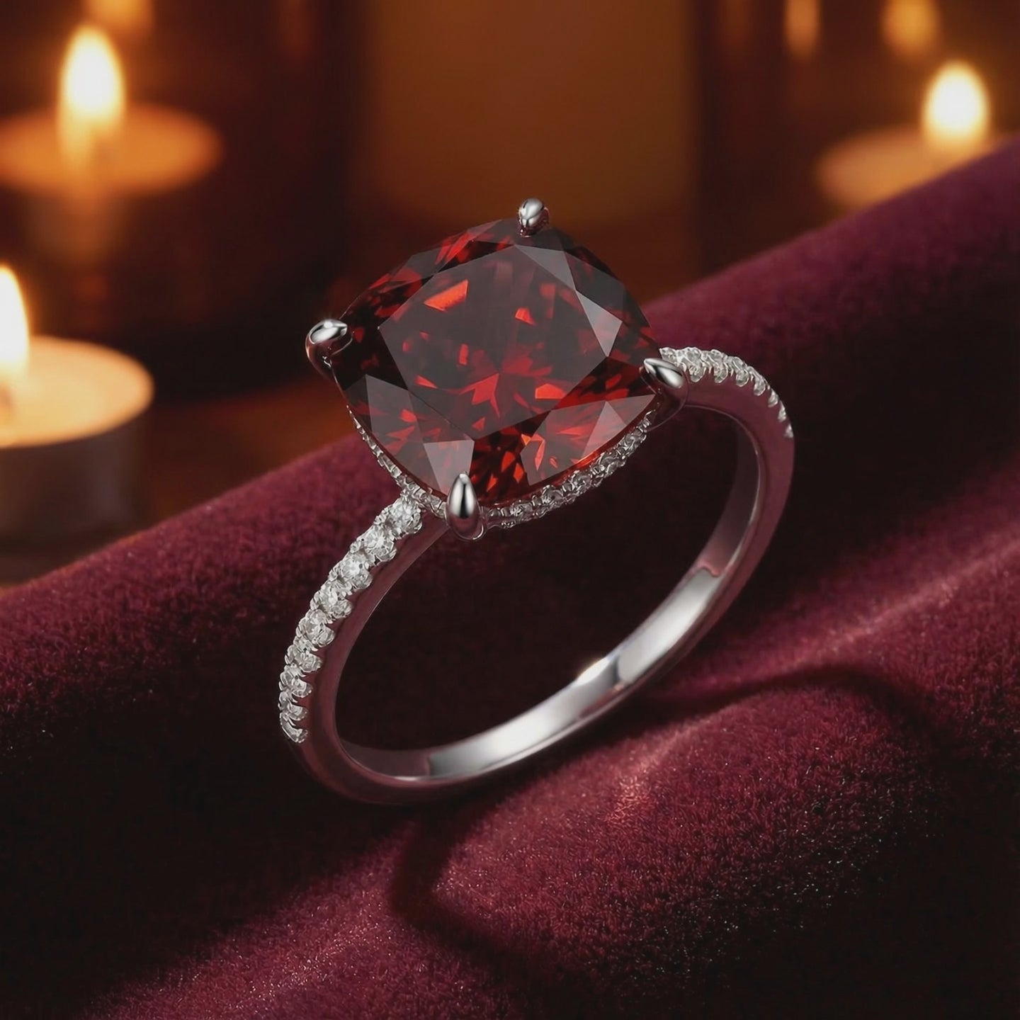 Auretta simulated garnet ring in solid gold.