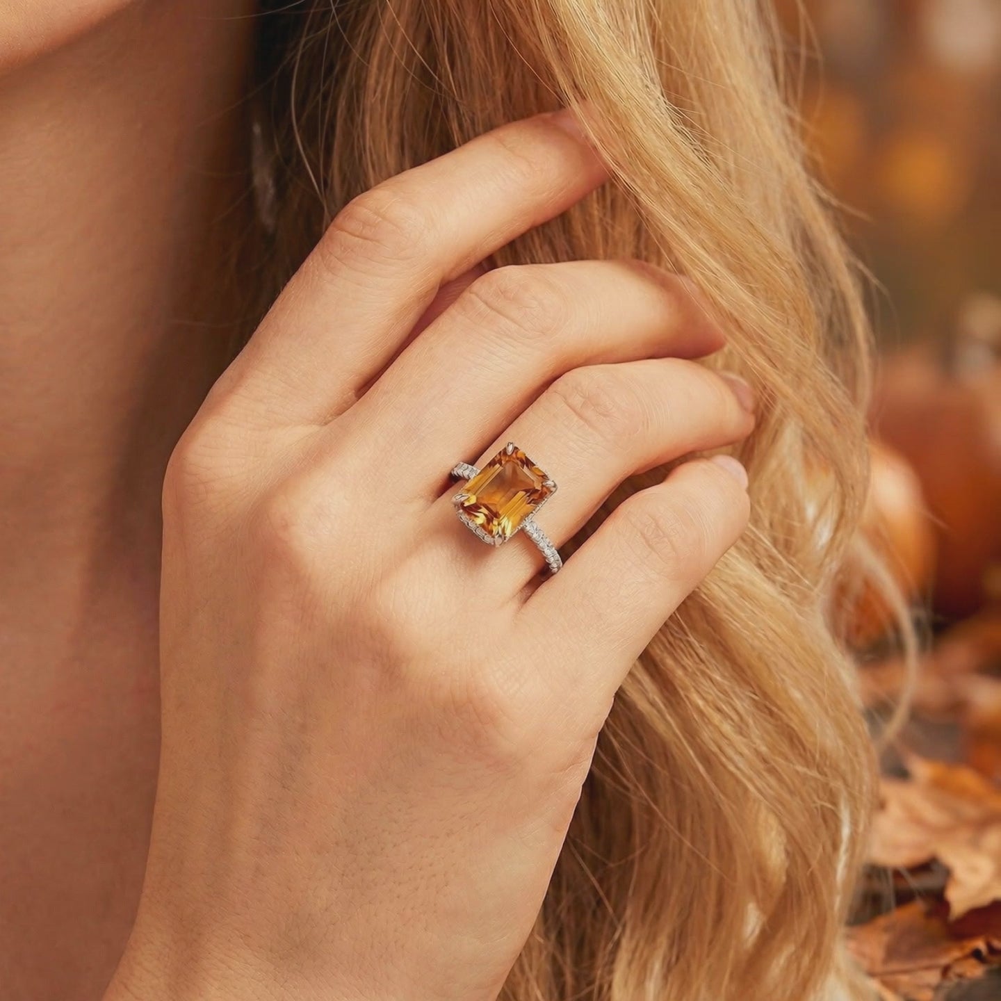 Radiant simulated topaz solid gold ring.