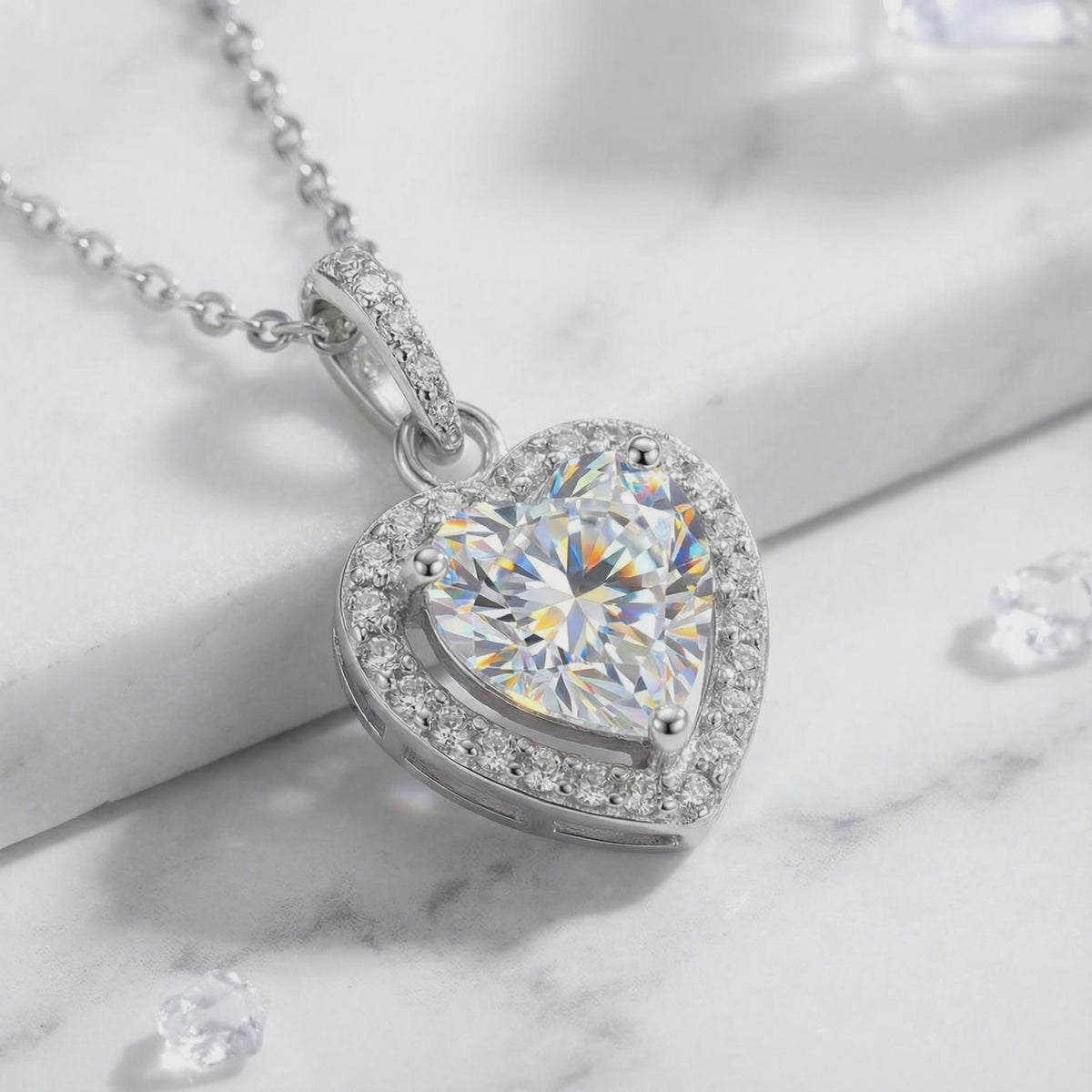 Heart simulated diamond necklace in solid gold.