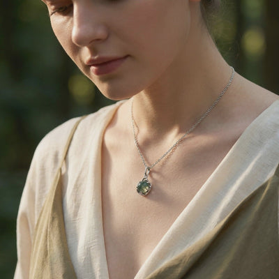 Celtic Knot Moss Agate Pendant Necklace in solid gold.
