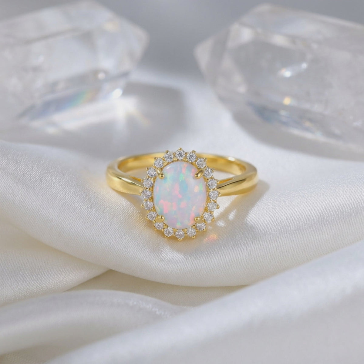 Solid gold ring with natural opal.