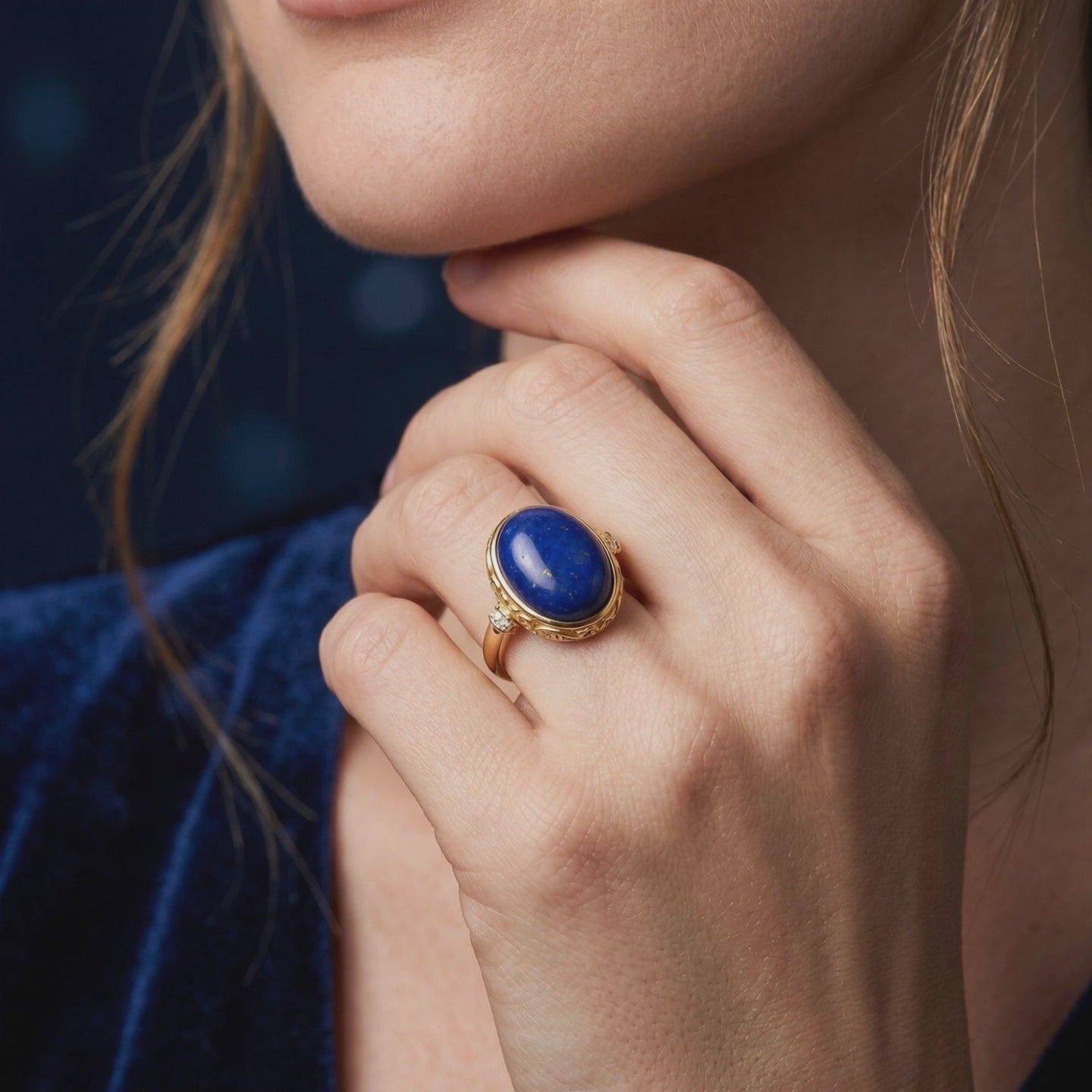 Solid gold lapis lazuli ring.