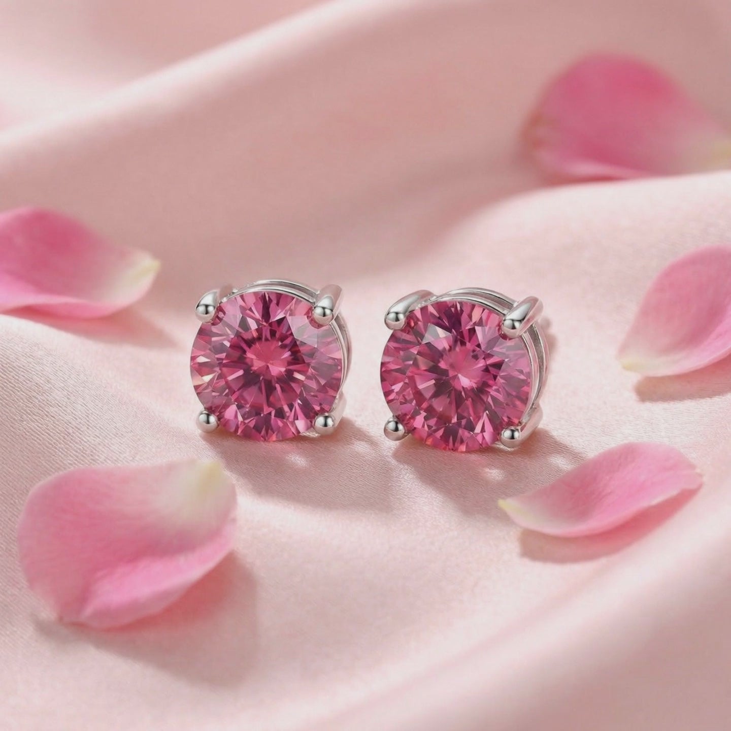 Video of simulated pink tourmaline stud earrings in solid gold.