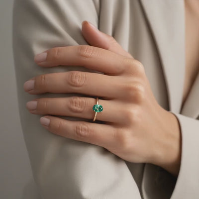 The Dariana oval moissanite solitaire ring in solid gold.