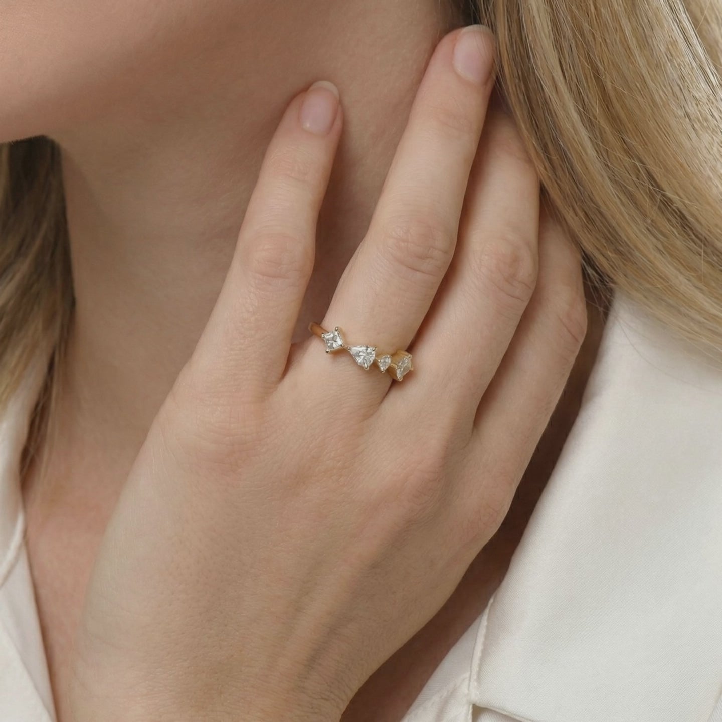 Solid gold ring with VVS Moissanite stones.