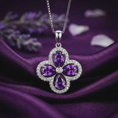 Visteria Amethyst floral pendant necklace in solid gold.