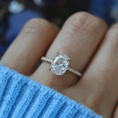 The Opaline 2 carat oval moissanite ring in solid gold.