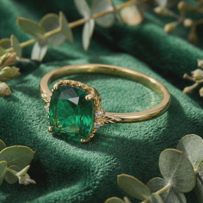 Simulated emerald solid gold ring.