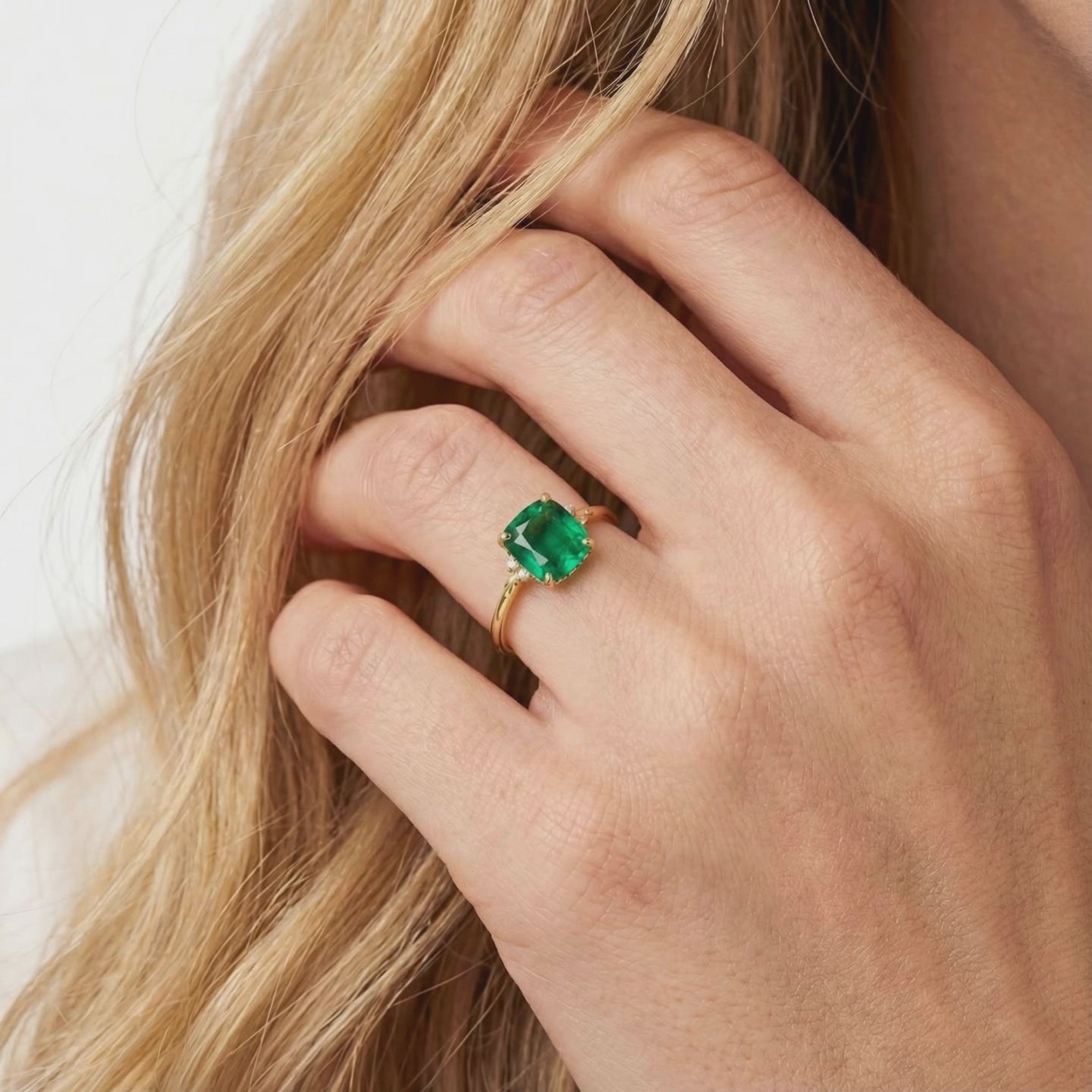 Simulated emerald solid gold ring.