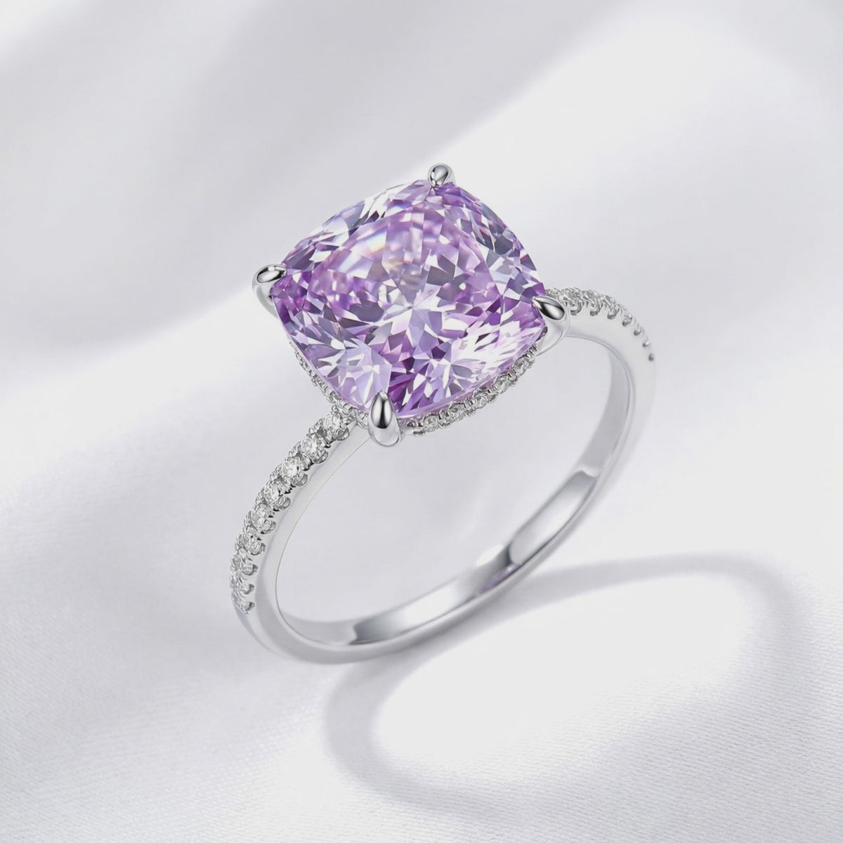 Ariadne Halo Ring with simulated amethyst in solid gold.