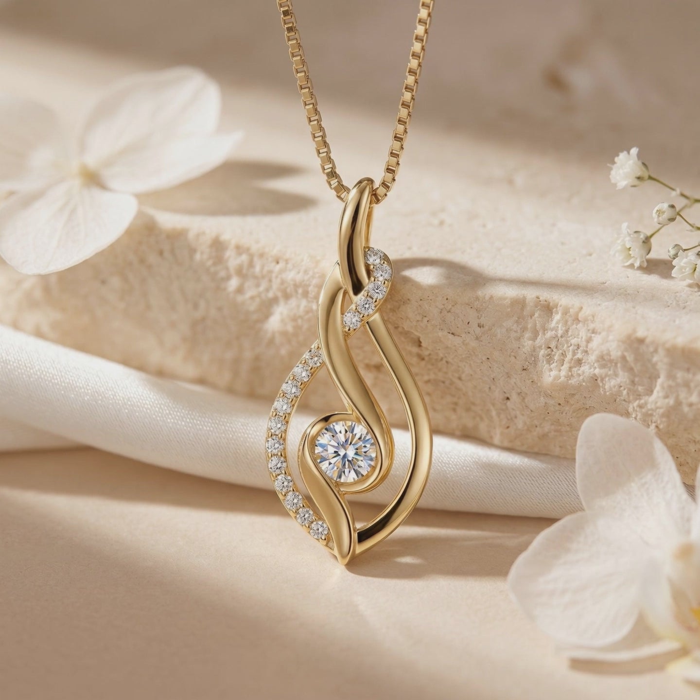 Anneliese moissanite pendant necklace in solid gold.