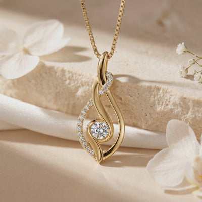 Anneliese moissanite pendant necklace in solid gold.