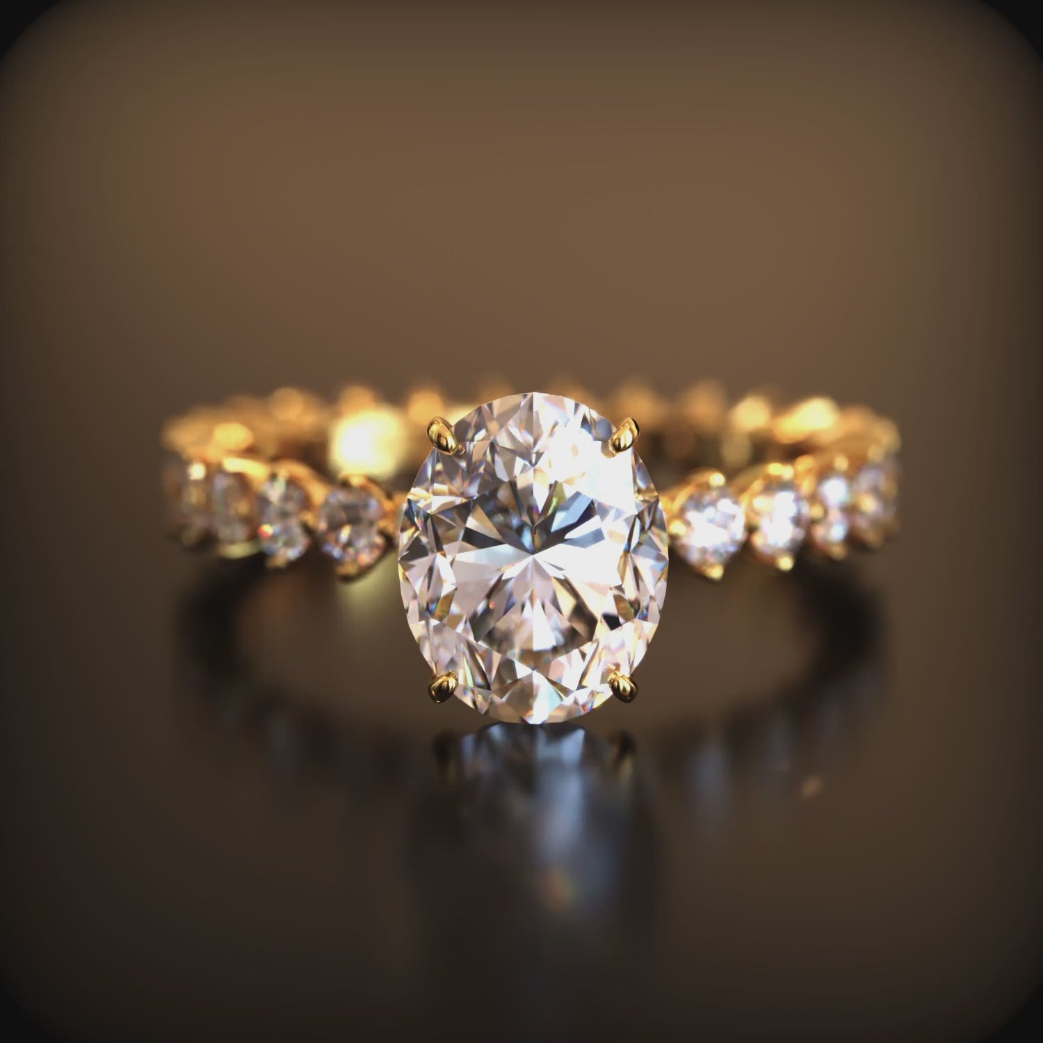 The Celestine 2 carat oval moissanite ring in solid gold.