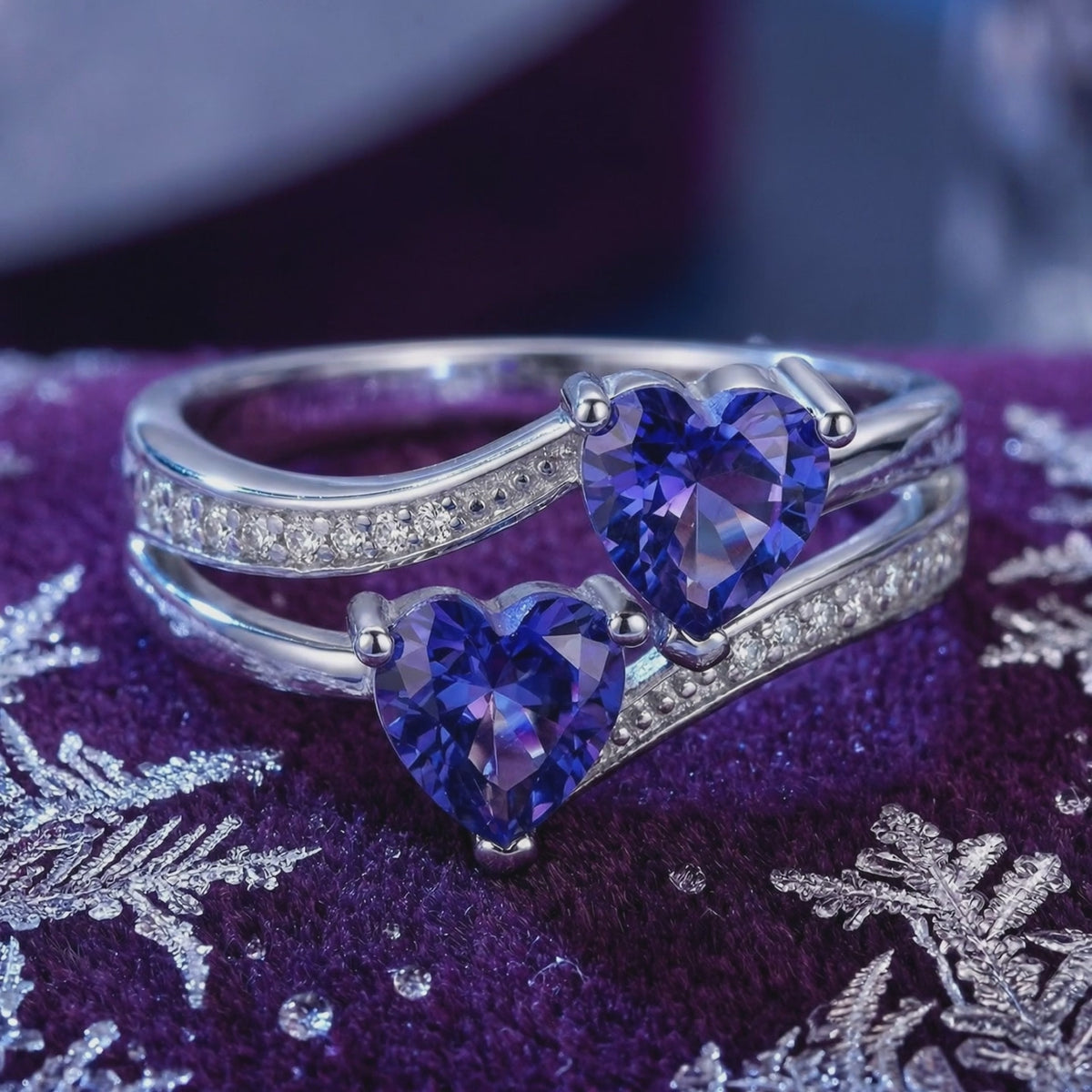 A solid gold ring with simulated tanzanite.