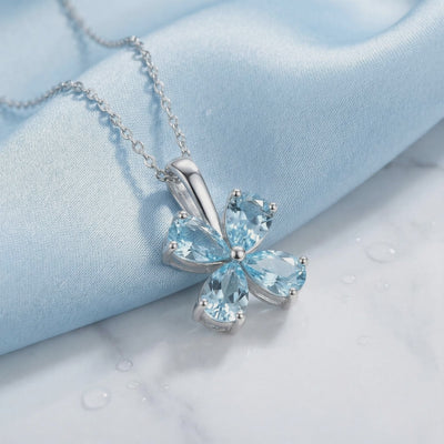 Video of a solid gold necklace with simulated aquamarines.