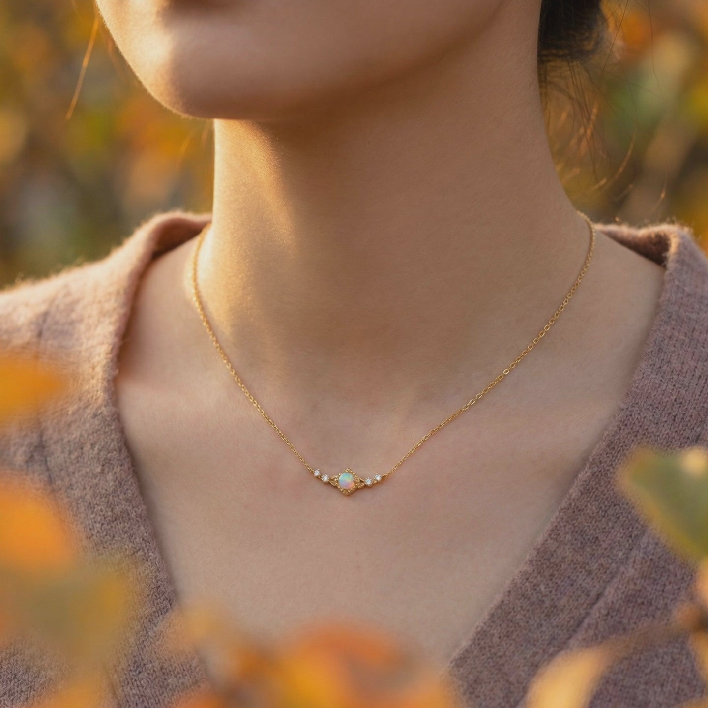 Callisto Column Opal Necklace in solid gold.