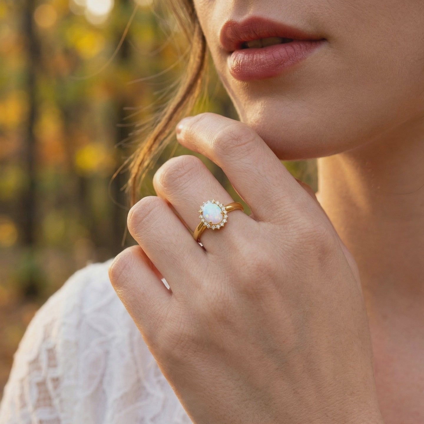 Solid gold ring with natural opal.