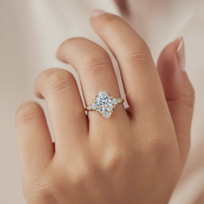 Video showcasing the marquise cut moissanite ring in solid gold.