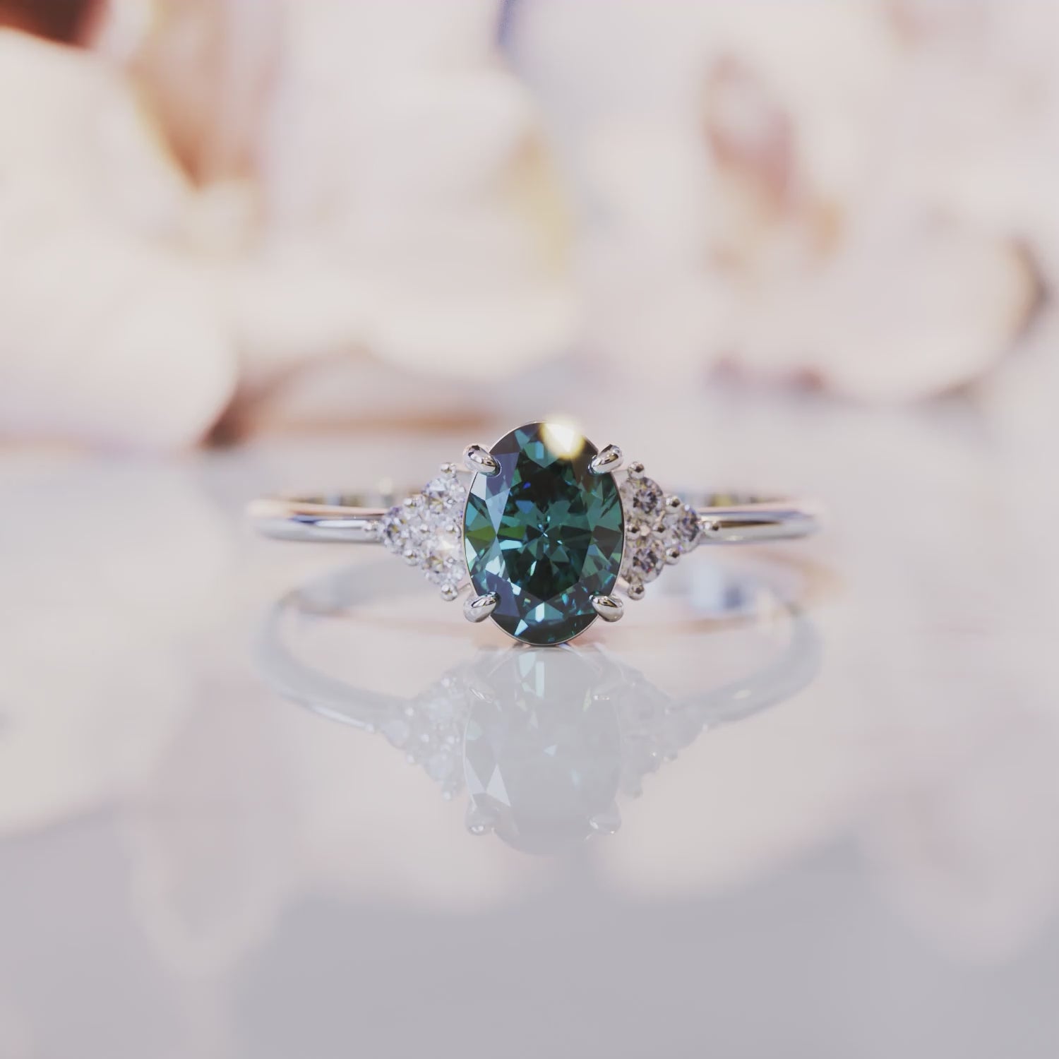 14K solid gold Alexandrite ring showcasing the color-changing gemstone